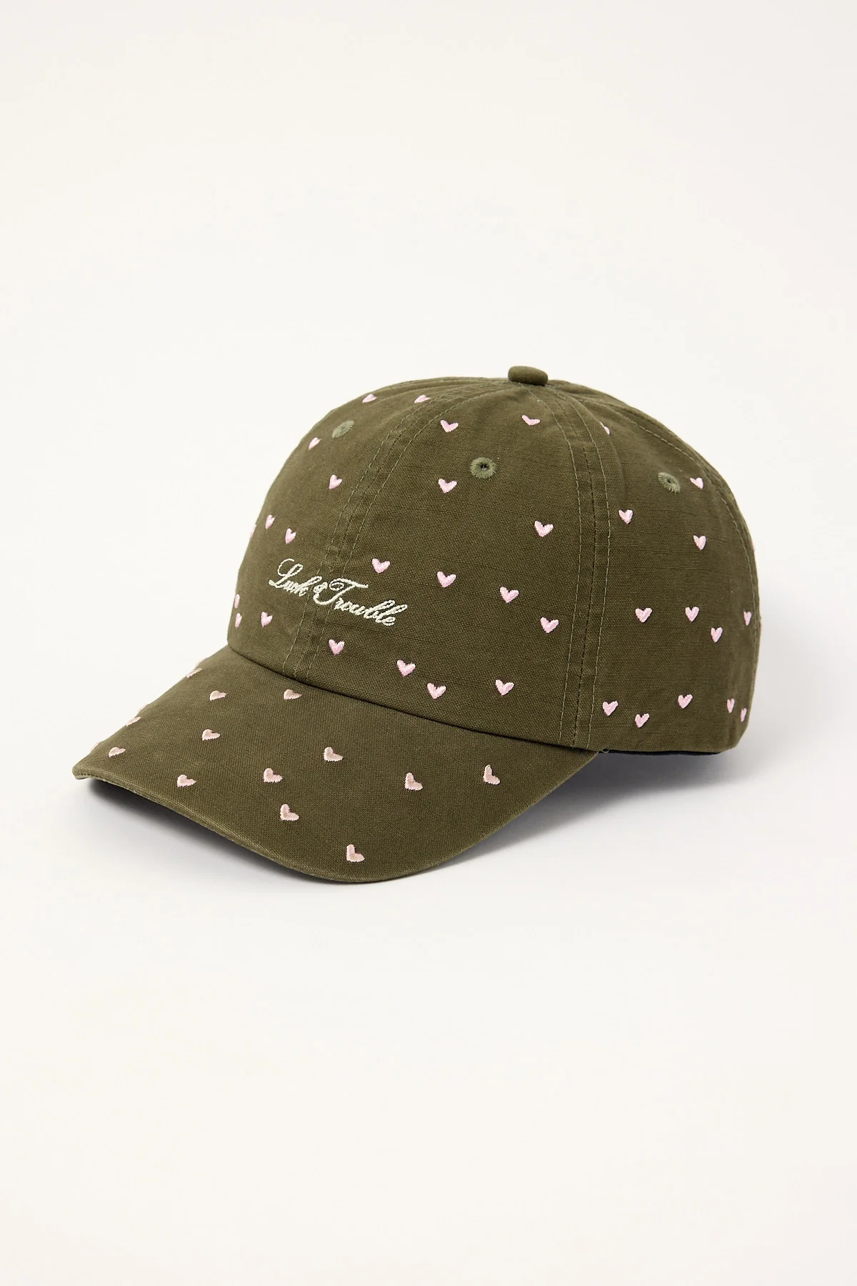 Luck & Trouble Lucky Hearts Washed Cap Washed Khaki Green - Image 3
