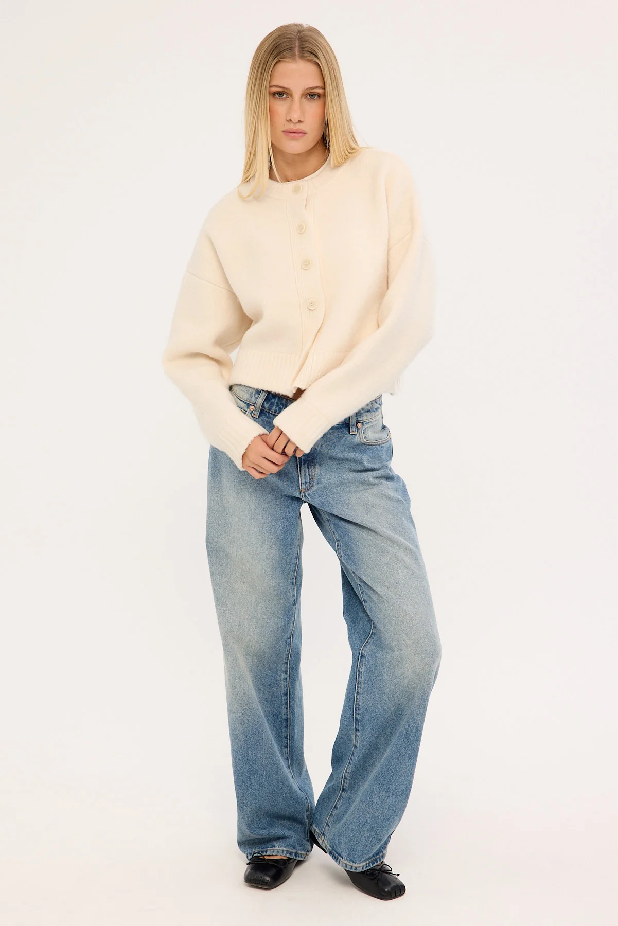 Luck & Trouble Lumia Crew Neck Knit Cardi Cream - Image 6