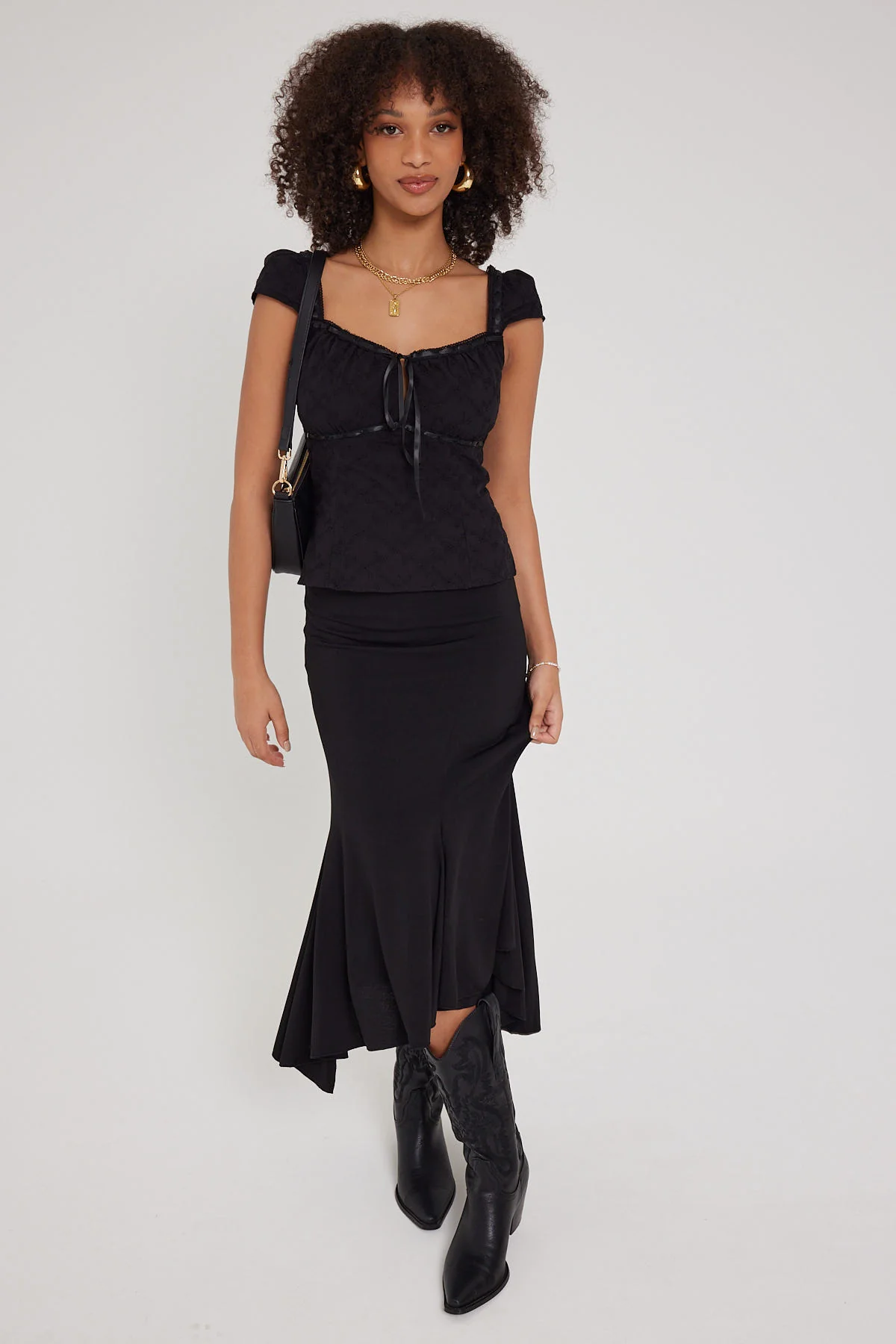 Luck & Trouble Lumina Broderie Cap Sleeve Top Black - Image 2