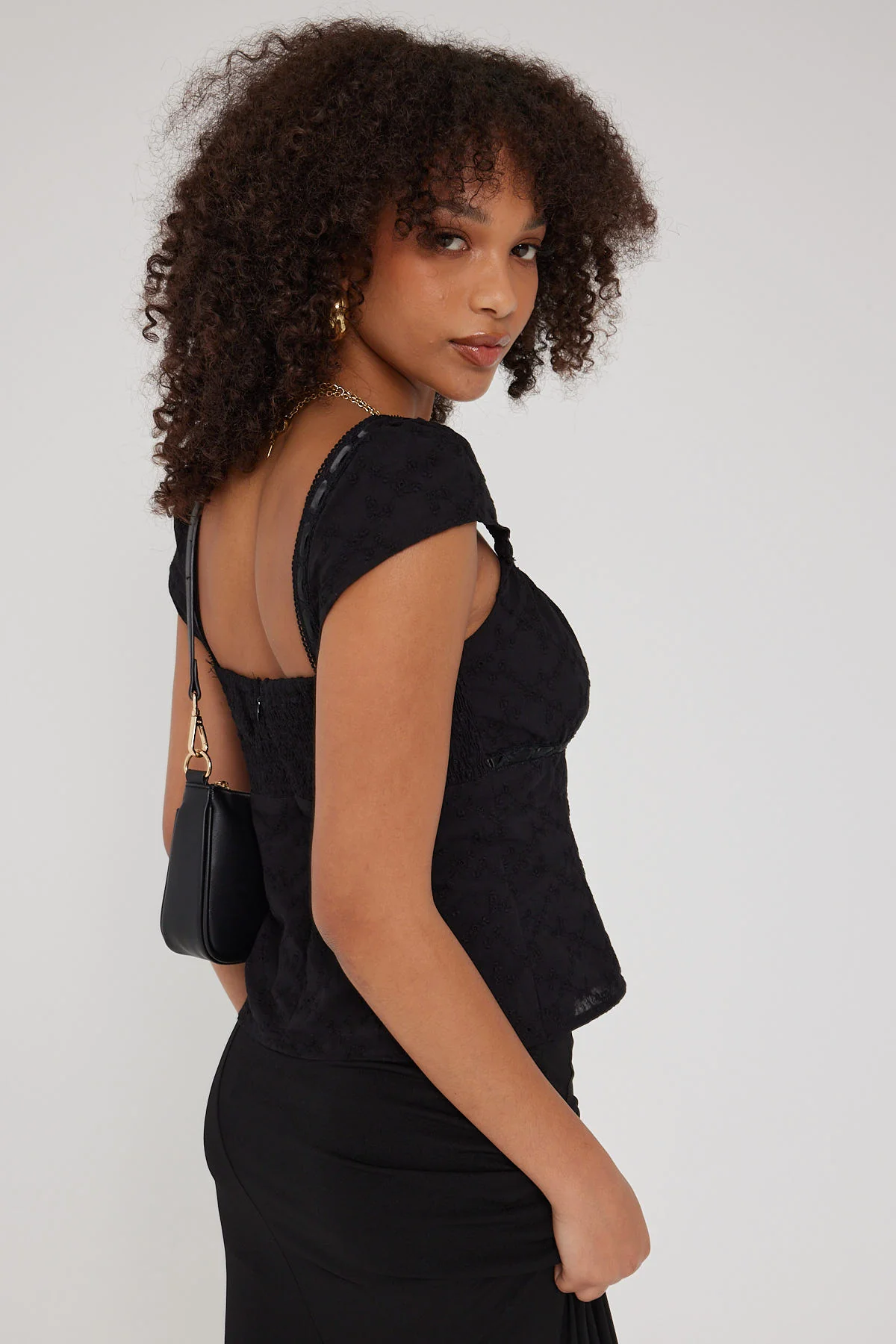 Luck & Trouble Lumina Broderie Cap Sleeve Top Black - Image 4