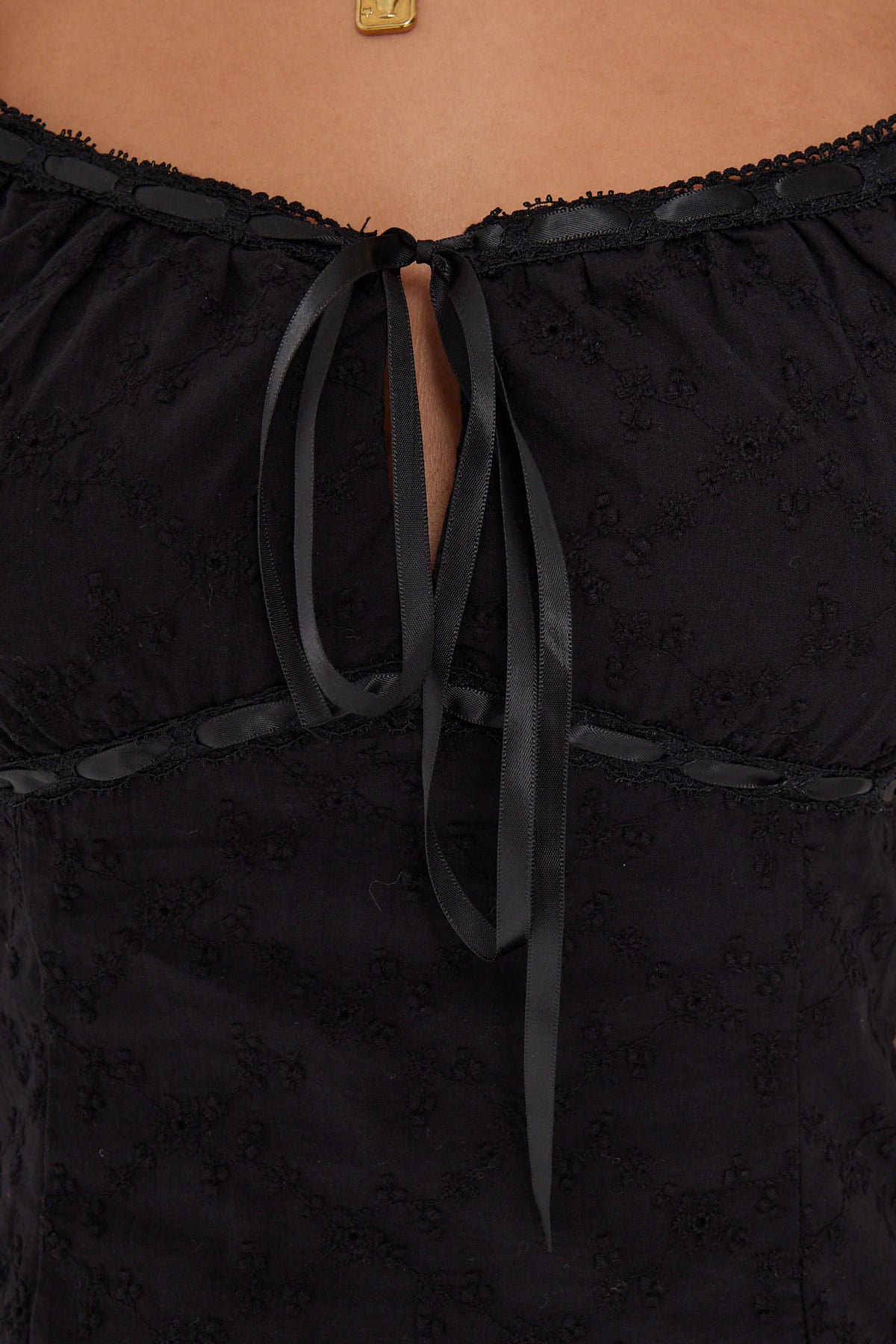 Luck & Trouble Lumina Broderie Cap Sleeve Top Black - Image 5