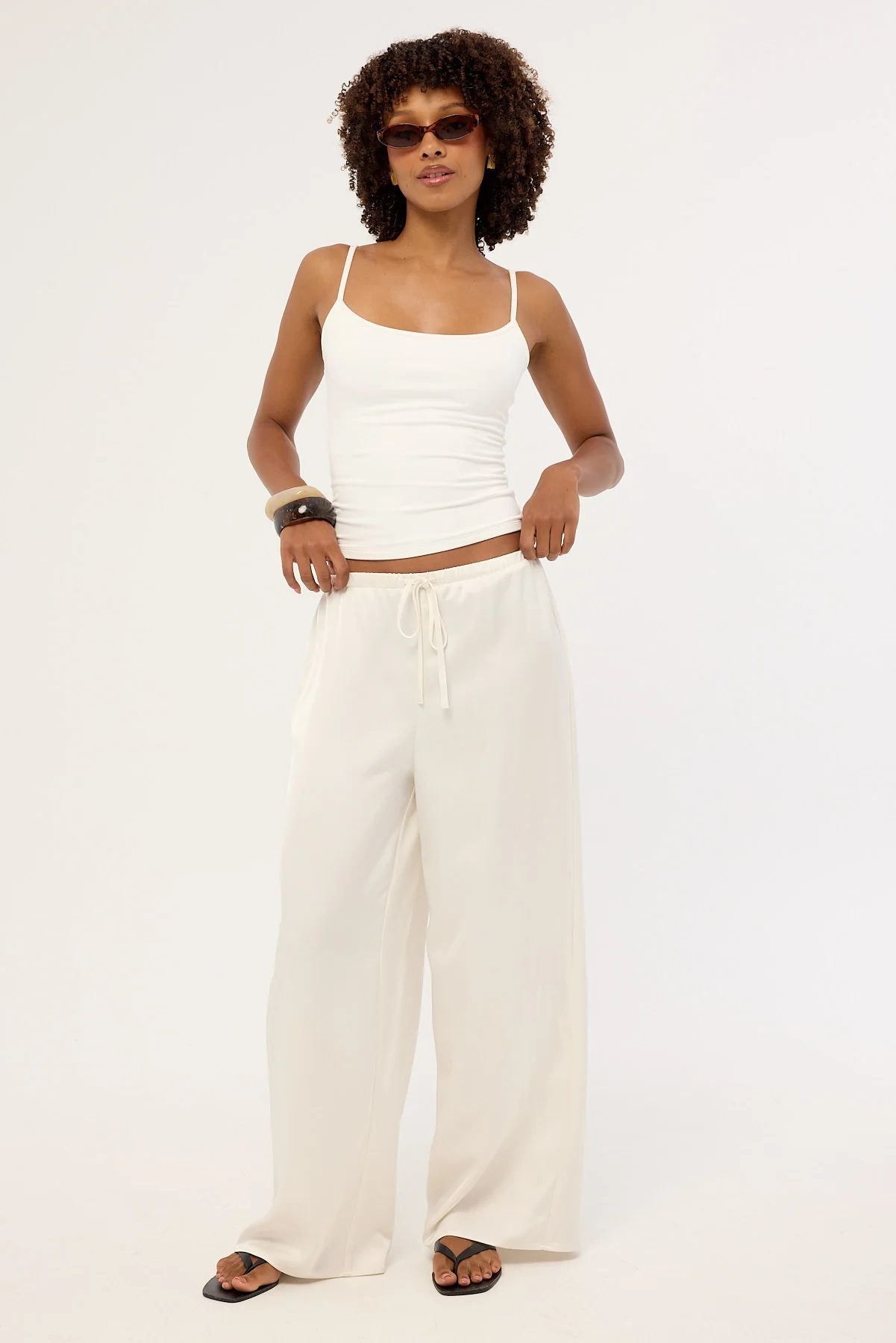 Luck & Trouble Lune Satin Mid Rise Pant Off-White - Image 6