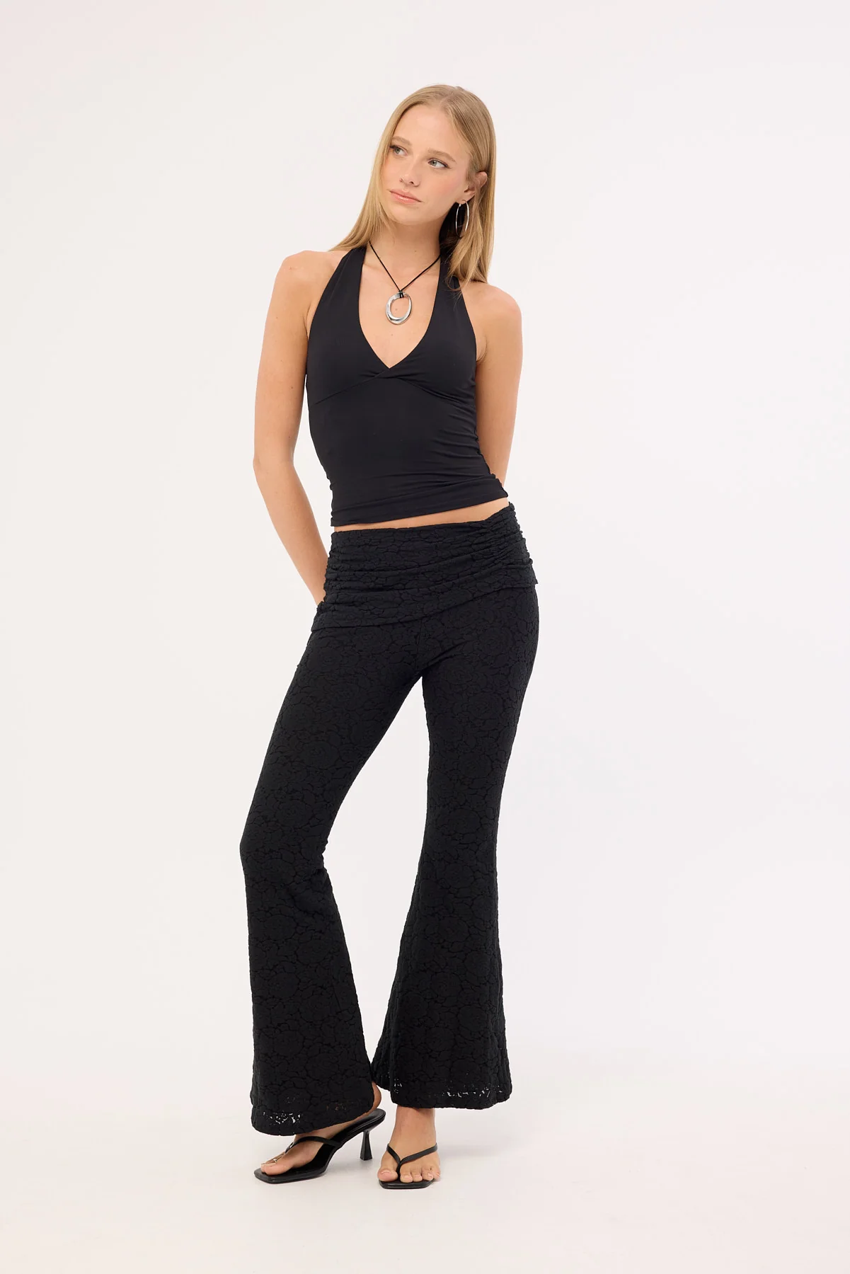 Luck & Trouble Lynna Lace Low Rise Pant Black