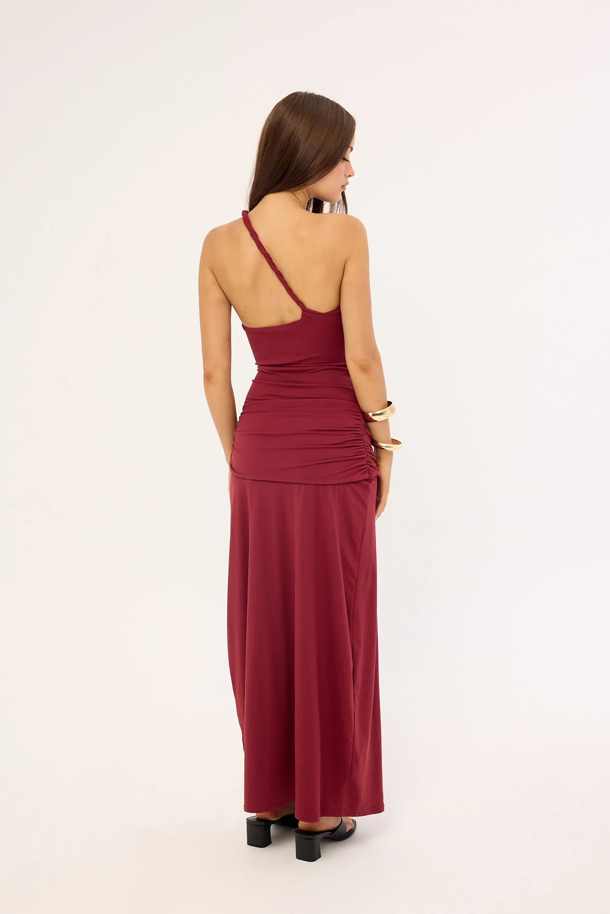 Luck & Trouble Madalie One Shoulder Maxi Dress Burgundy - Image 4