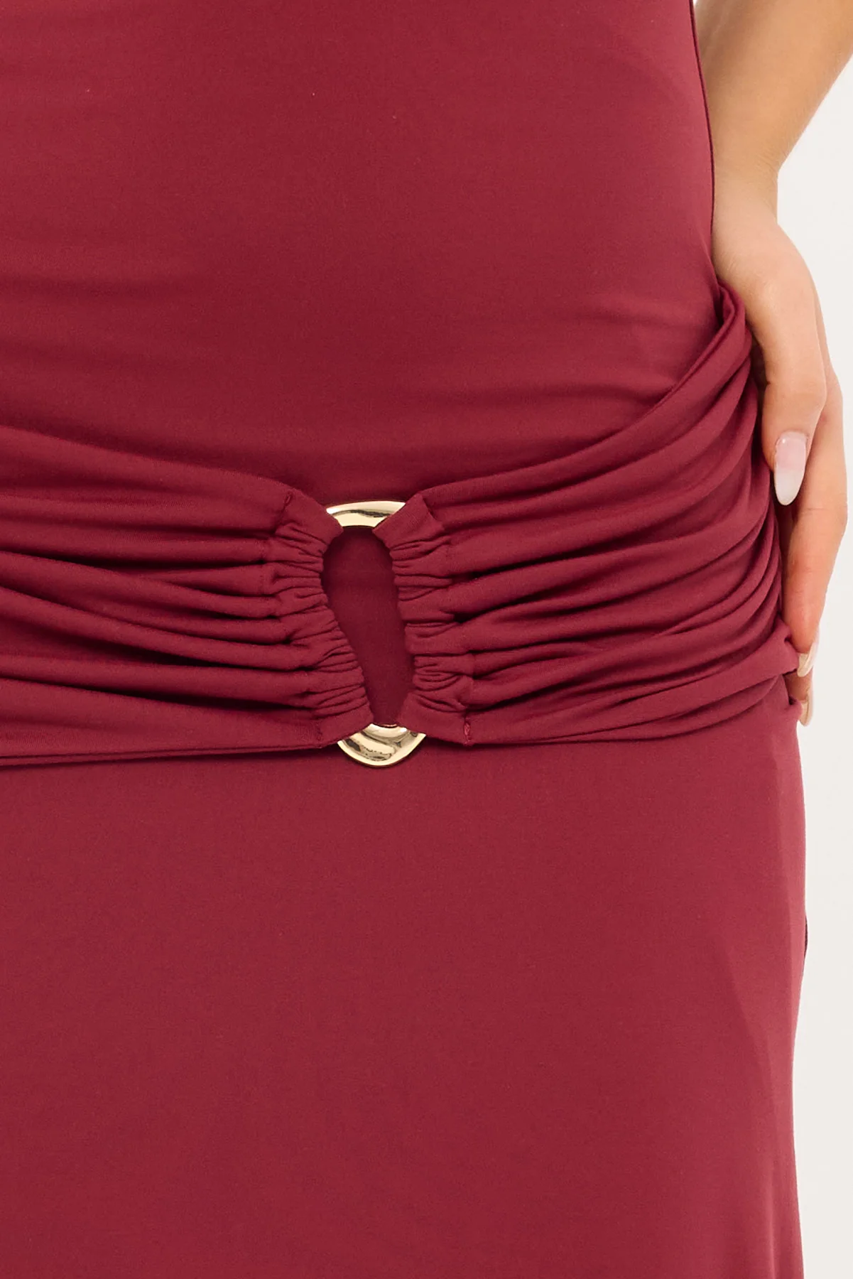 Luck & Trouble Madalie One Shoulder Maxi Dress Burgundy - Image 5