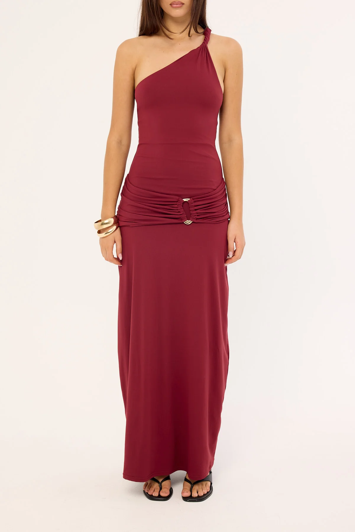 Luck & Trouble Madalie One Shoulder Maxi Dress Burgundy - Image 7