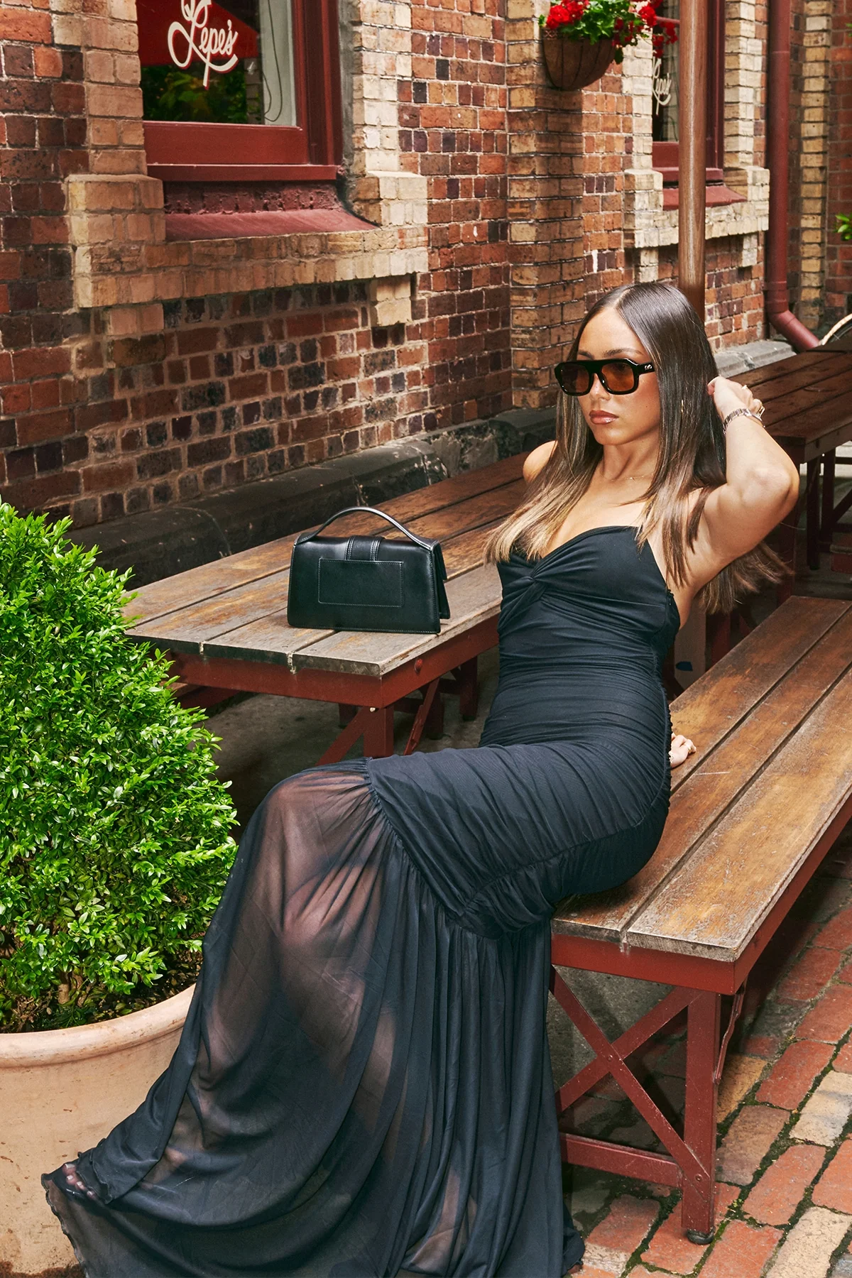 Luck & Trouble Mae Recycled Mesh Maxi Dress Black - Image 5