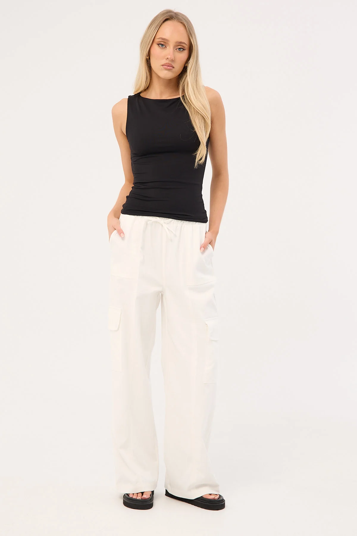 Luck & Trouble Maisy Mid Rise Cargo Pant White