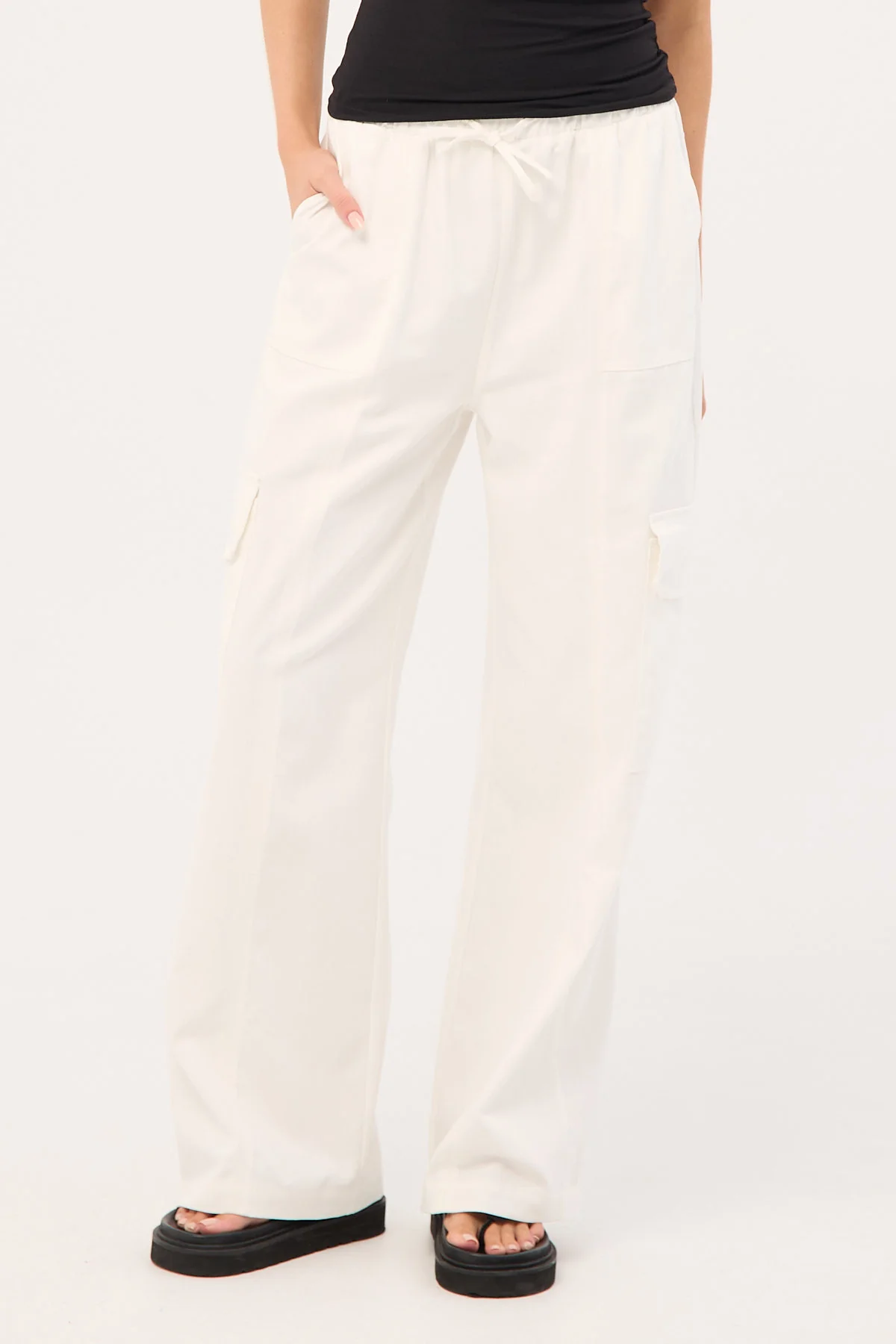 Luck & Trouble Maisy Mid Rise Cargo Pant White - Image 2