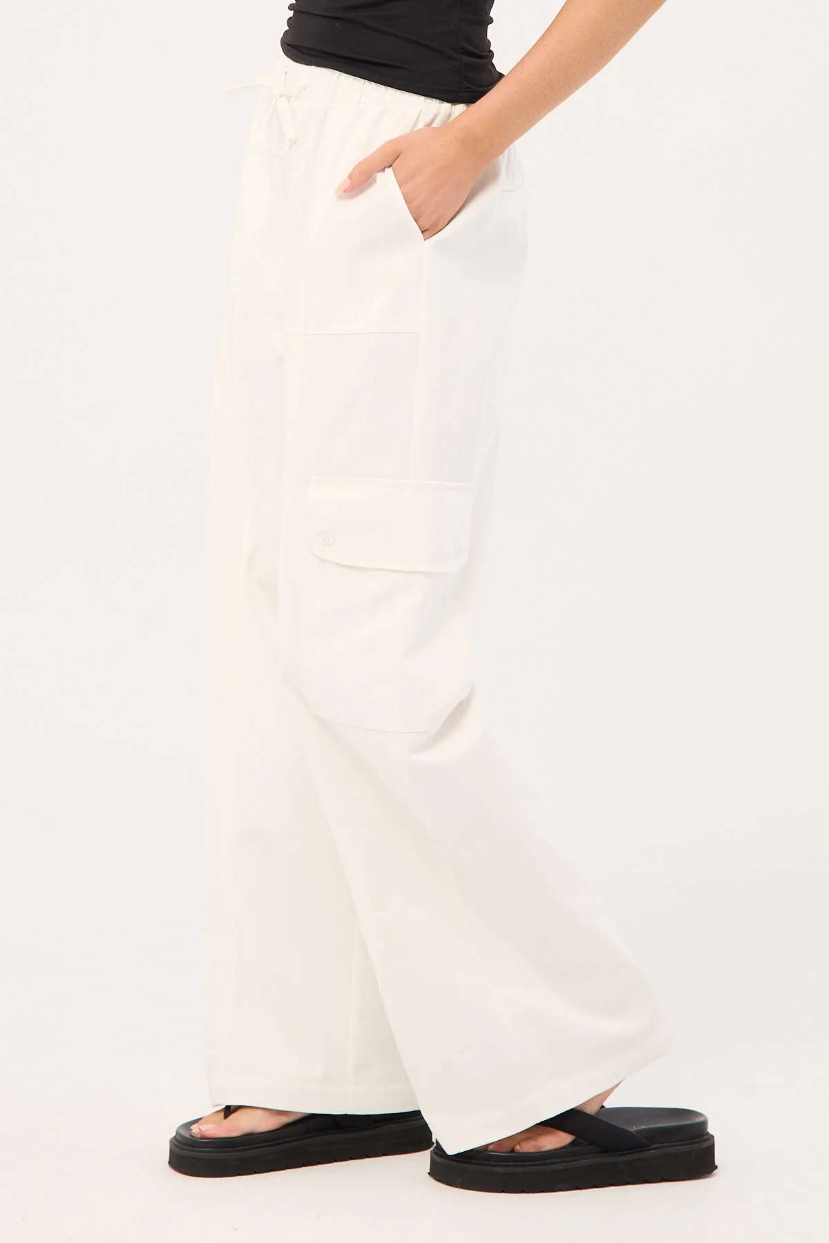 Luck & Trouble Maisy Mid Rise Cargo Pant White - Image 3