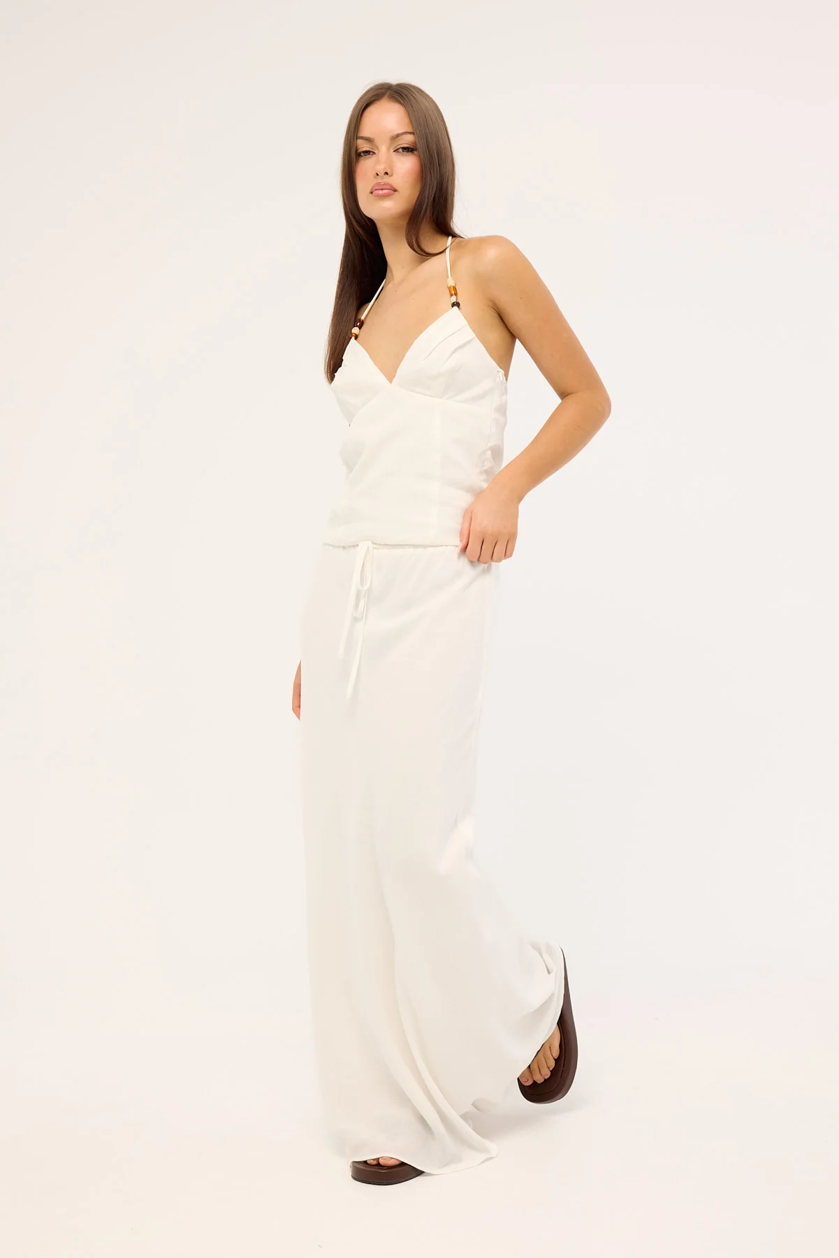 Luck & Trouble Malibu Linen Maxi Skirt White - Image 4