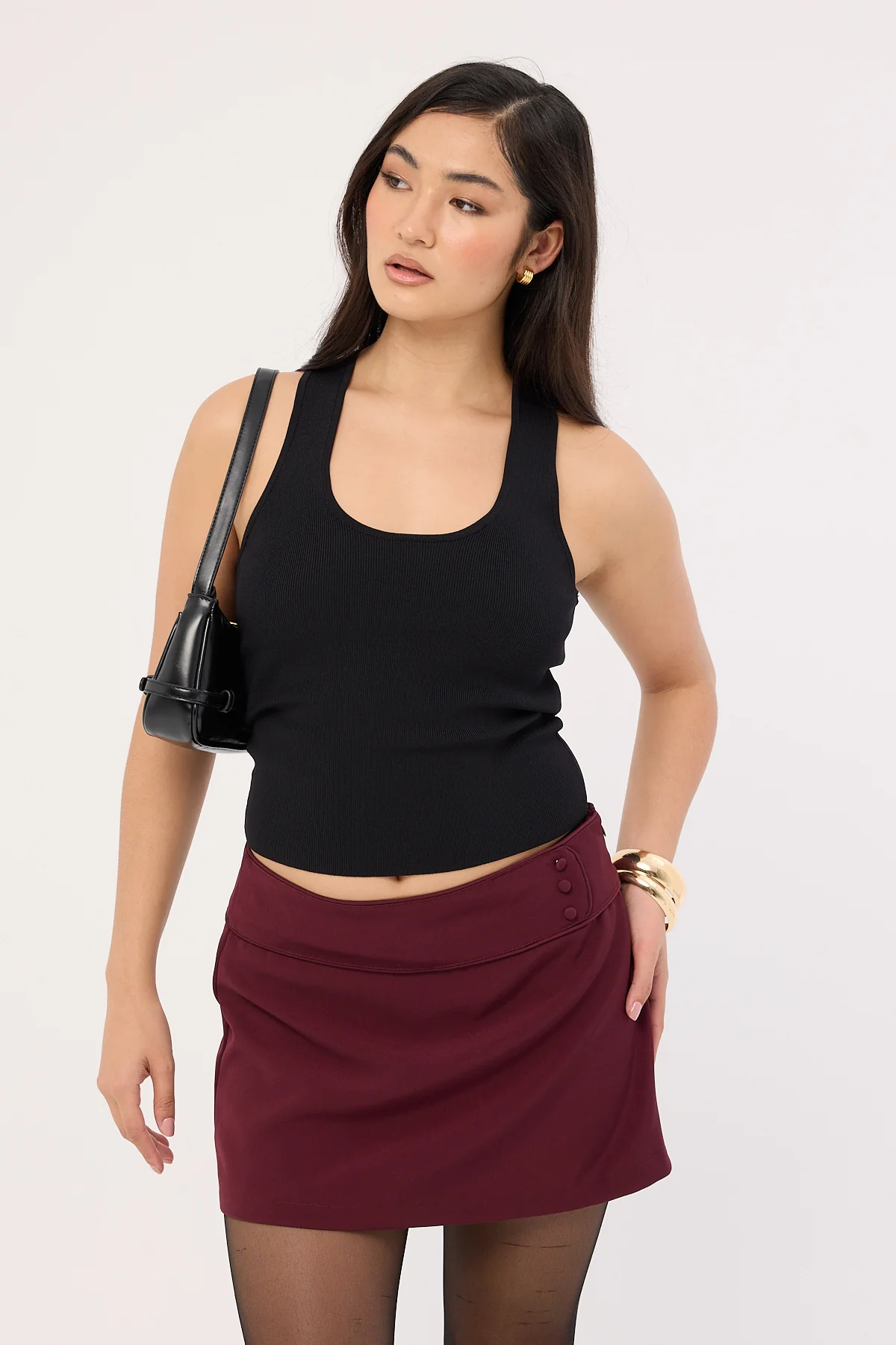 Luck & Trouble Marcia Mid Rise Mini Skirt Burgundy - Image 2