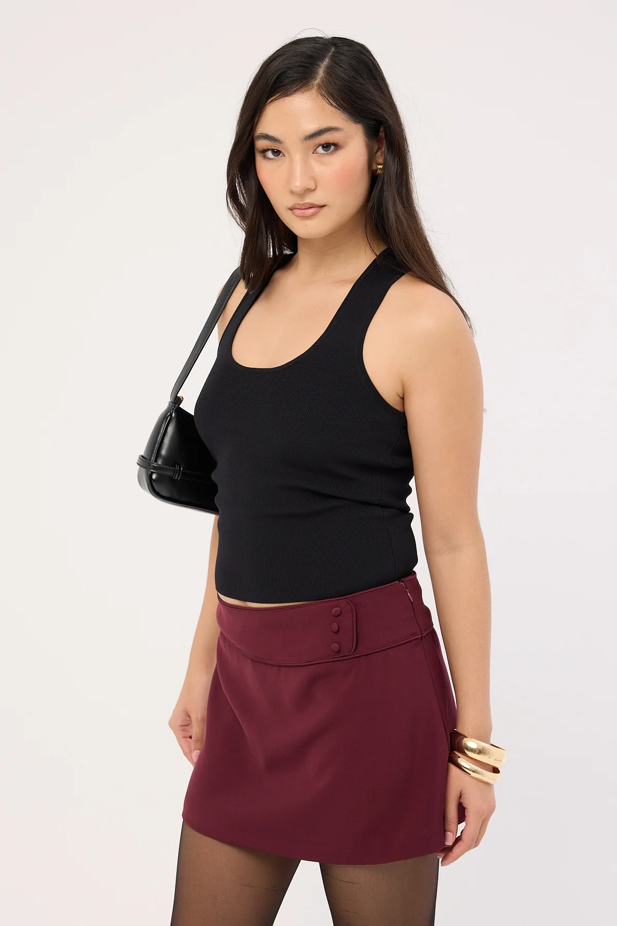 Luck & Trouble Marcia Mid Rise Mini Skirt Burgundy - Image 3