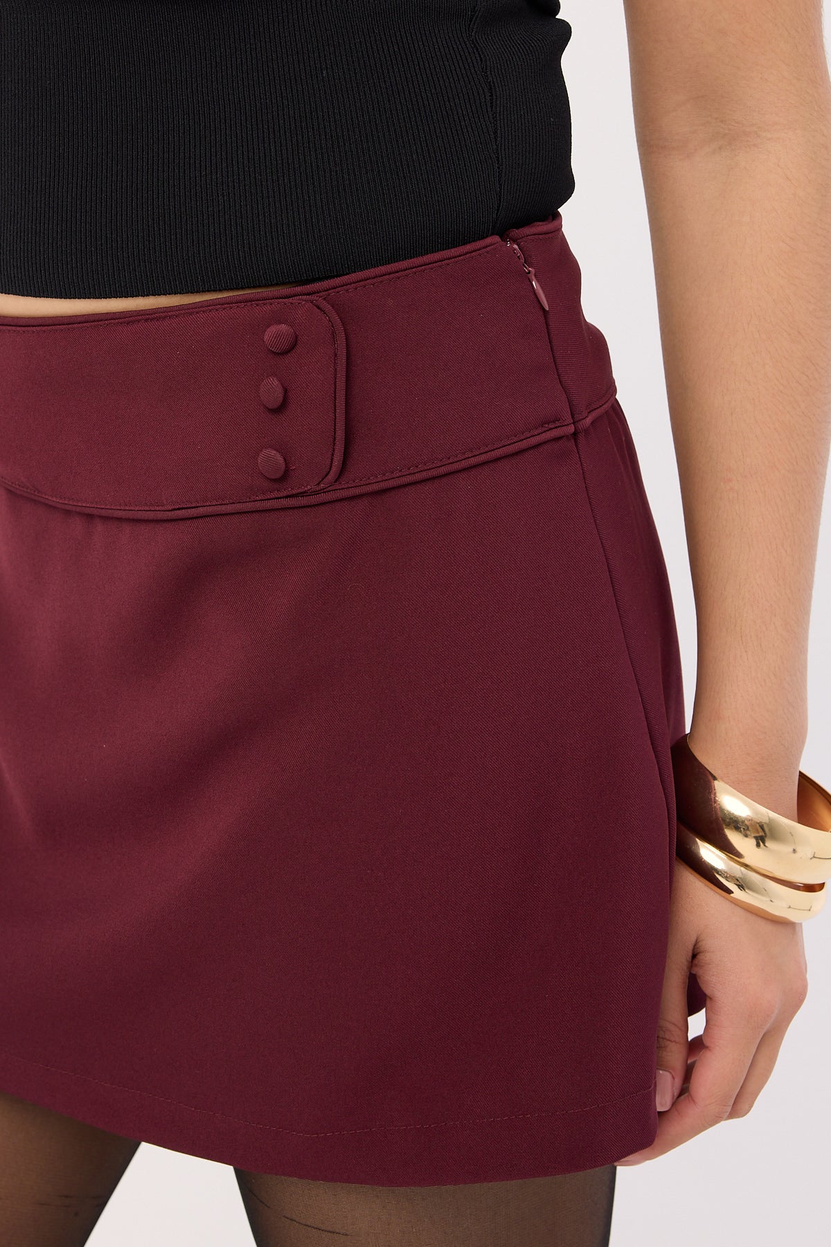 Luck & Trouble Marcia Mid Rise Mini Skirt Burgundy - Image 4