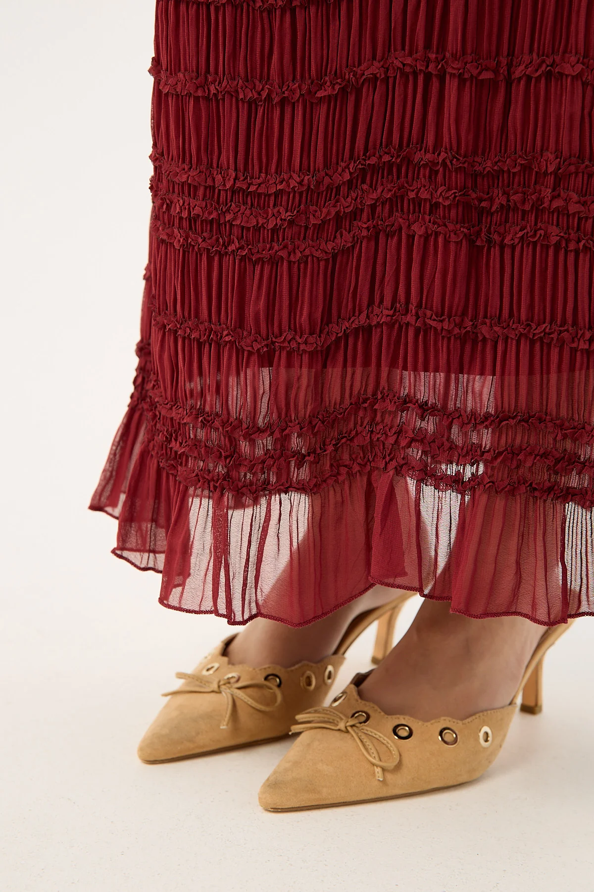 Luck & Trouble Marisole Gathered Maxi Skirt Burgundy - Image 3