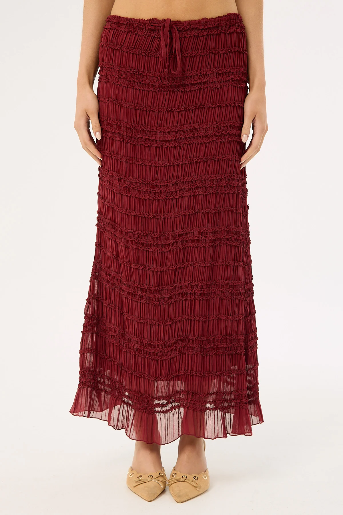 Luck & Trouble Marisole Gathered Maxi Skirt Burgundy - Image 5