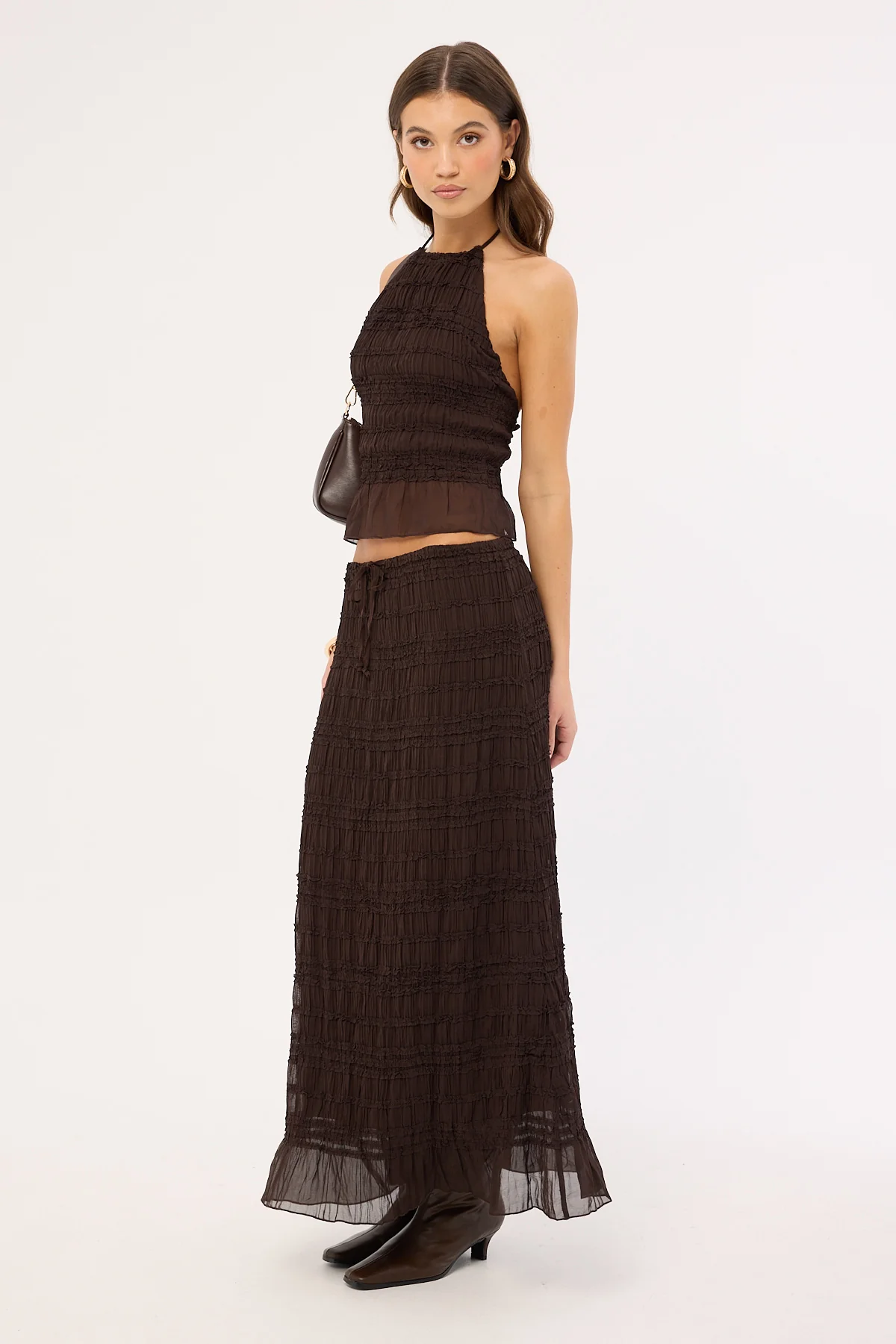 Luck & Trouble Marisole Gathered Maxi Skirt Choc - Image 3