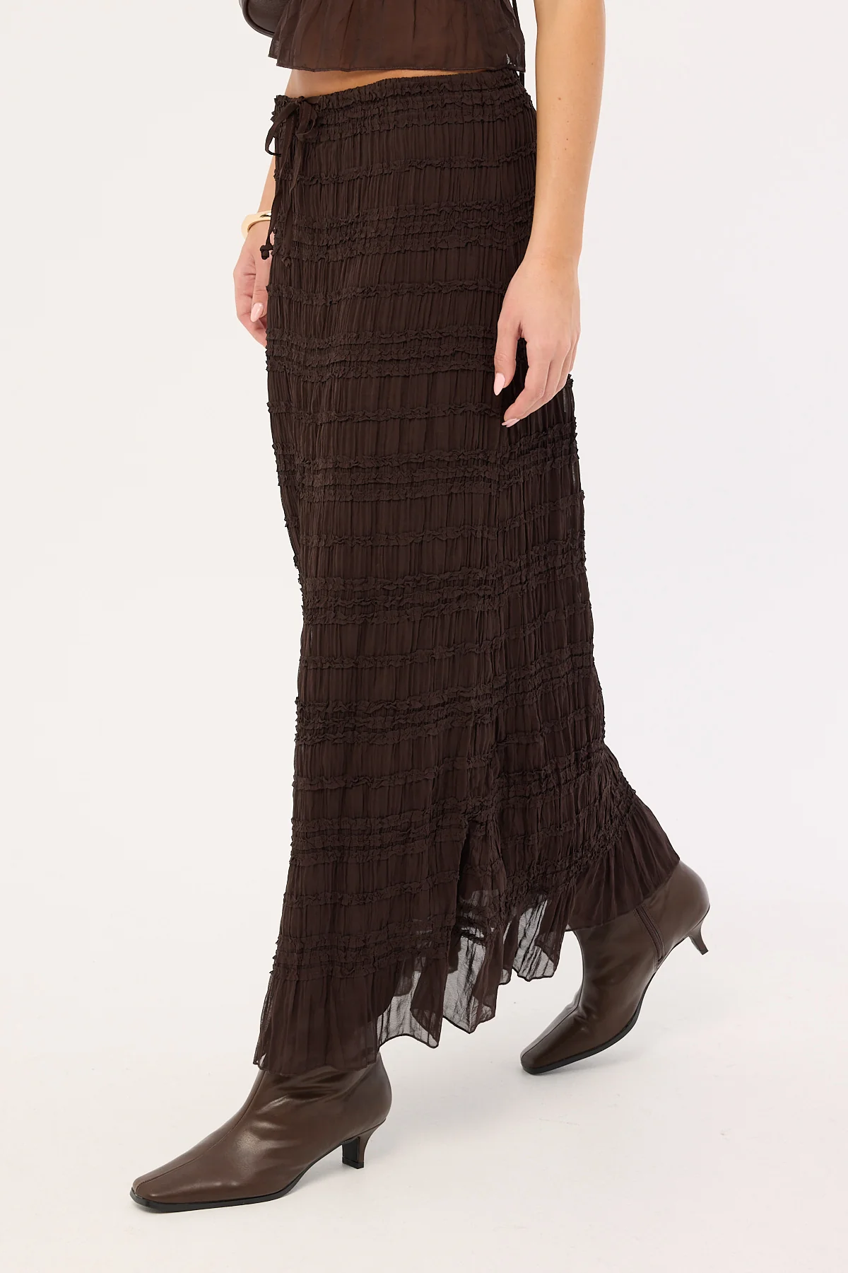 Luck & Trouble Marisole Gathered Maxi Skirt Choc - Image 4