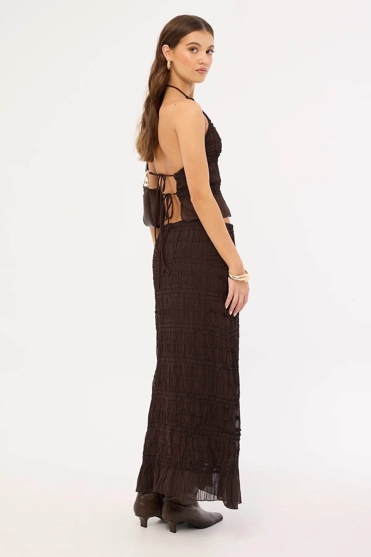 Luck & Trouble Marisole Gathered Maxi Skirt Choc - Image 5