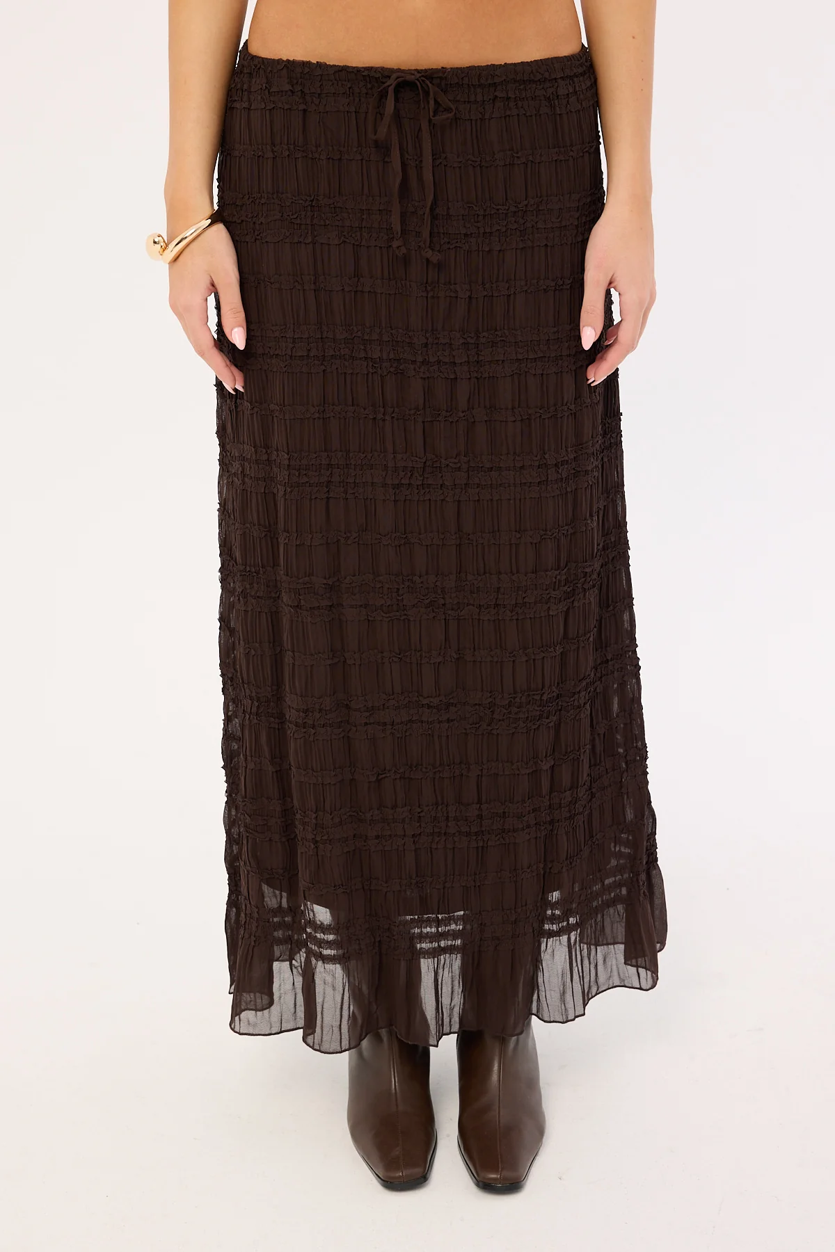 Luck & Trouble Marisole Gathered Maxi Skirt Choc - Image 6