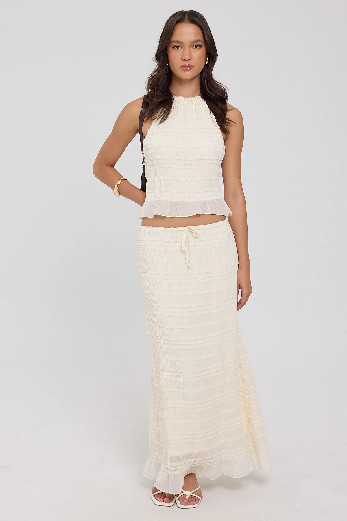 Luck & Trouble Marisole Gathered Maxi Skirt Cream - Image 3