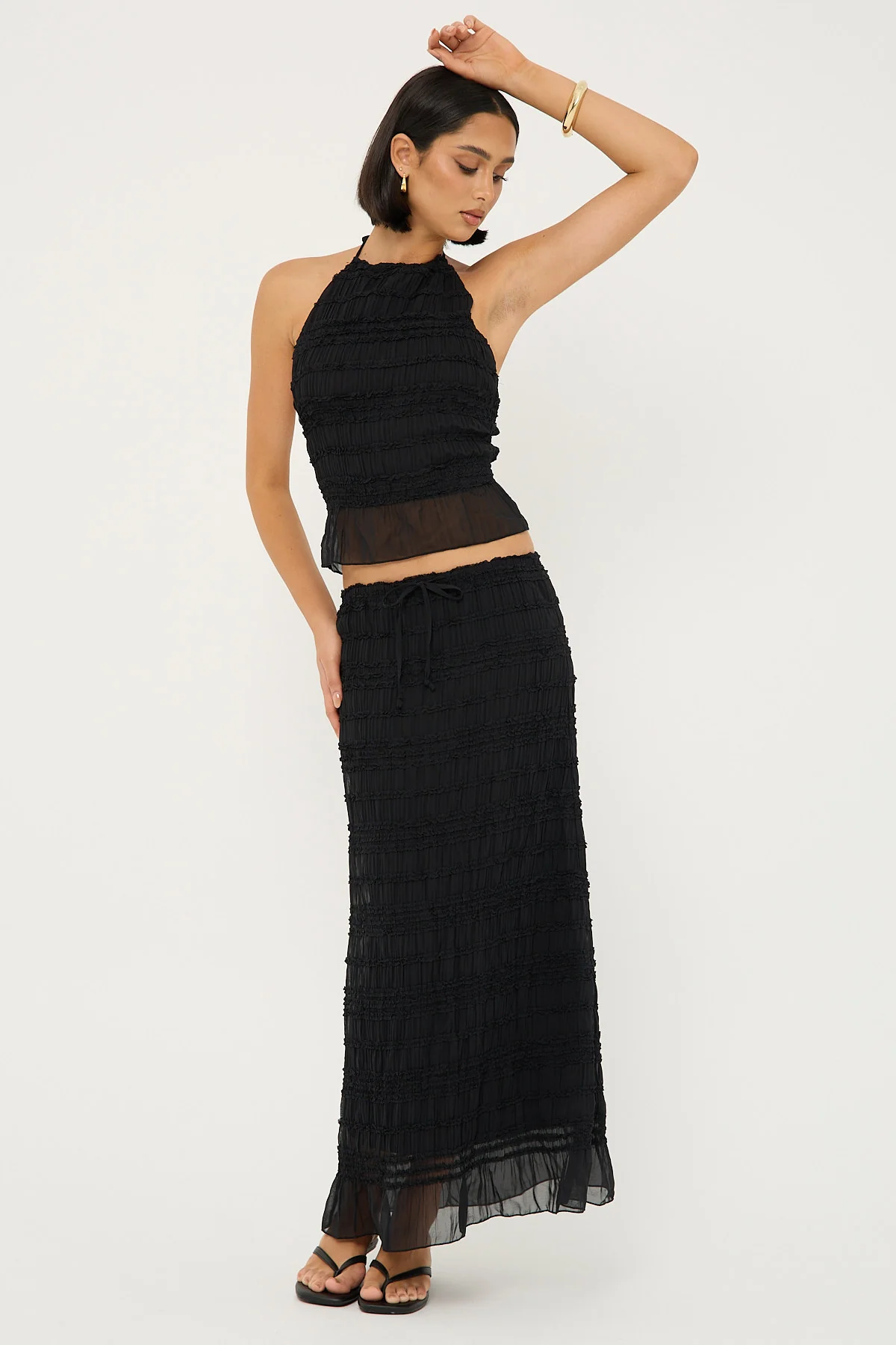 Luck & Trouble Marisole Halter Gathered Tie Top Black - Image 5