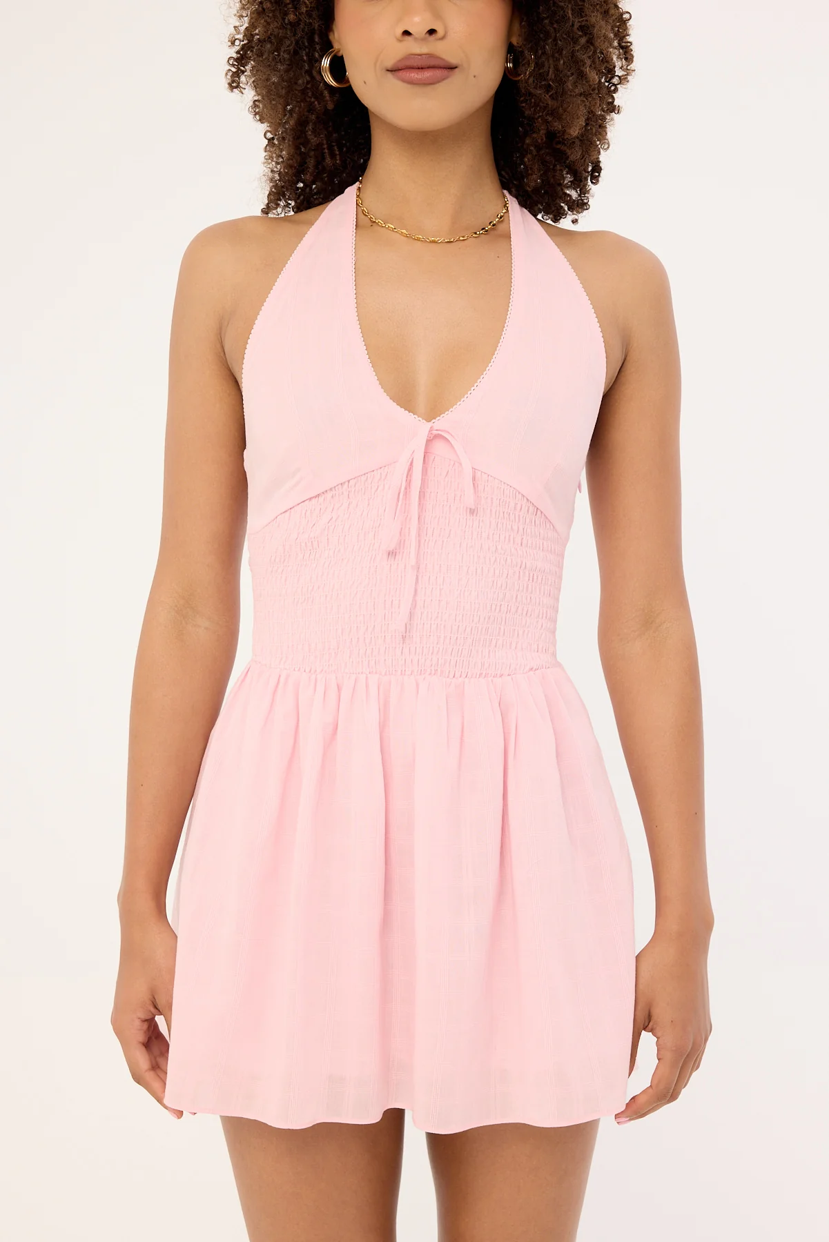 Luck & Trouble Marni Shirred Halter Mini Dress Pink - Image 6