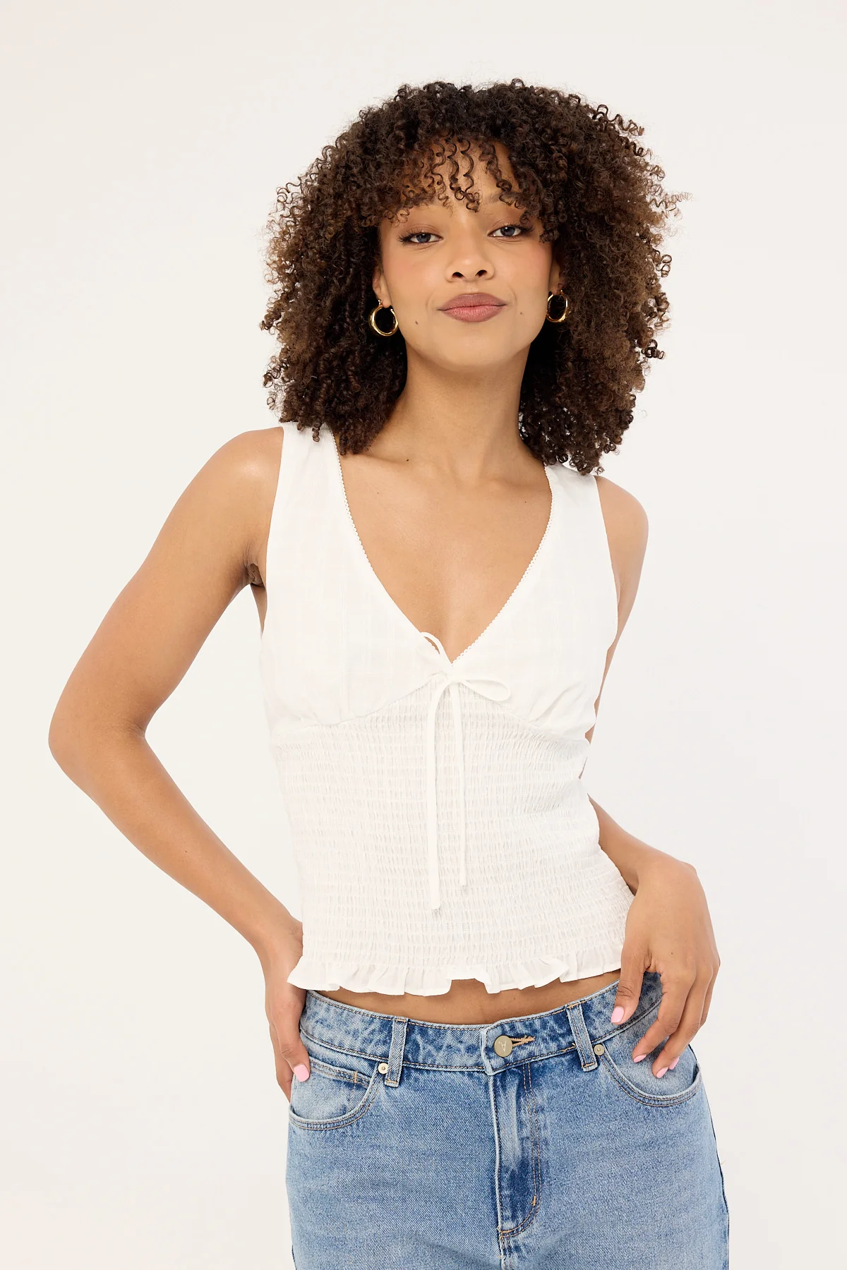 Luck & Trouble Marni Shirred Top White
