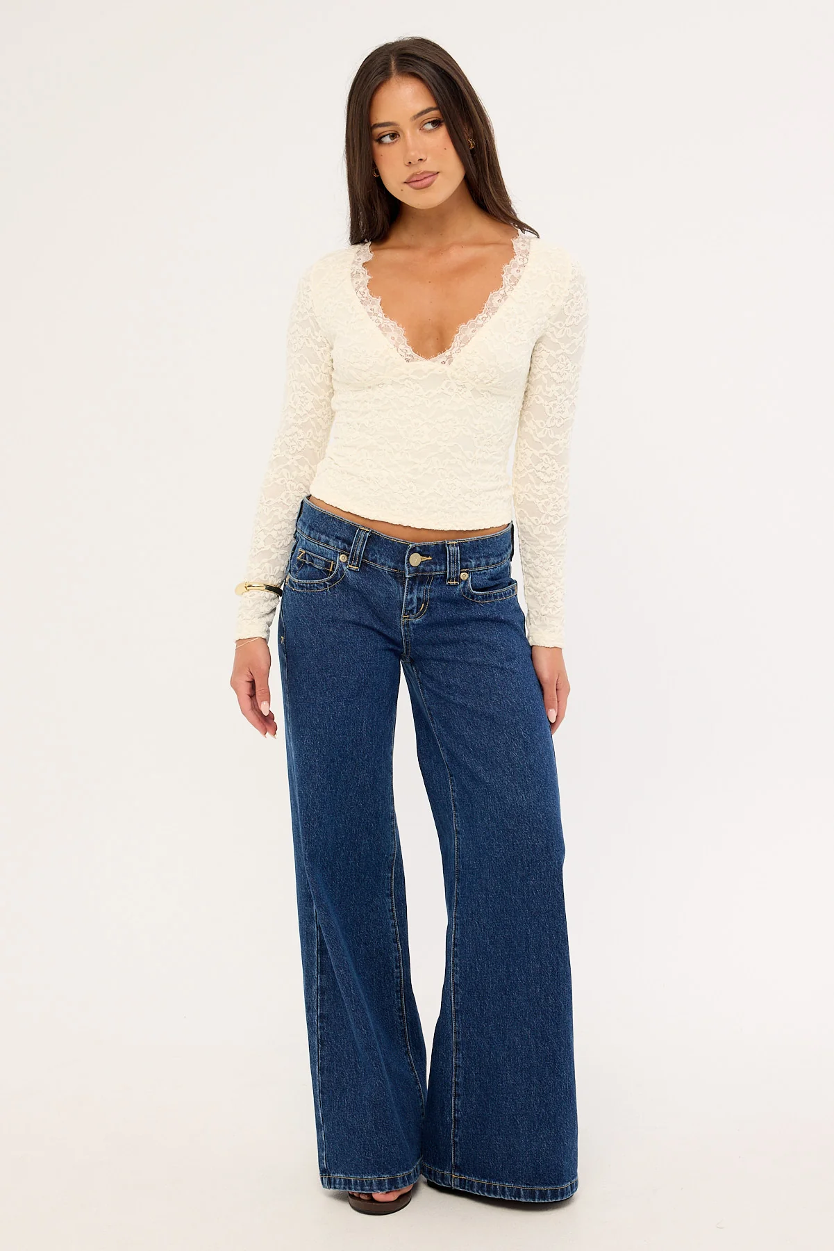 Luck & Trouble Matilde Lace Long Sleeve Top Cream - Image 2