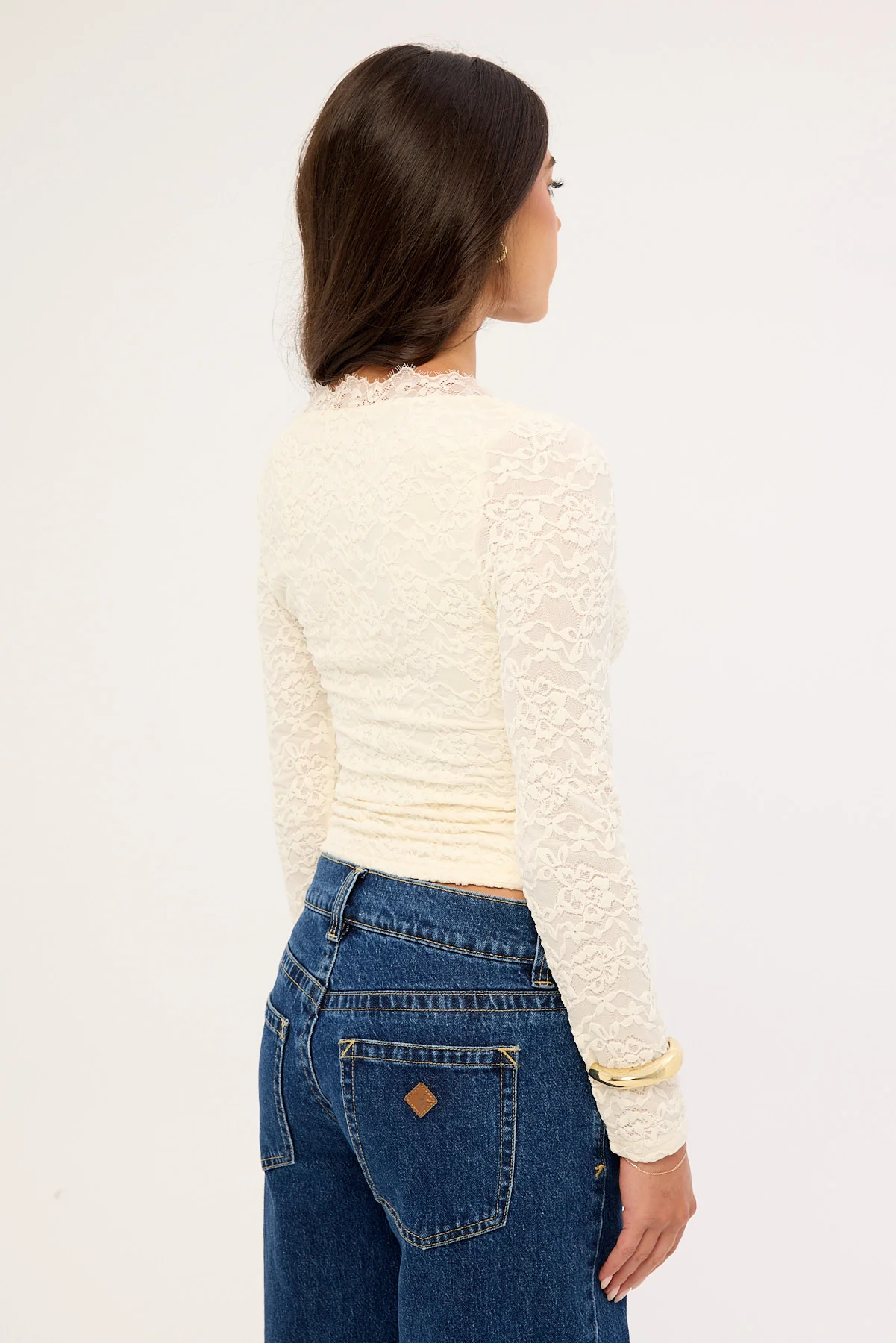 Luck & Trouble Matilde Lace Long Sleeve Top Cream - Image 5