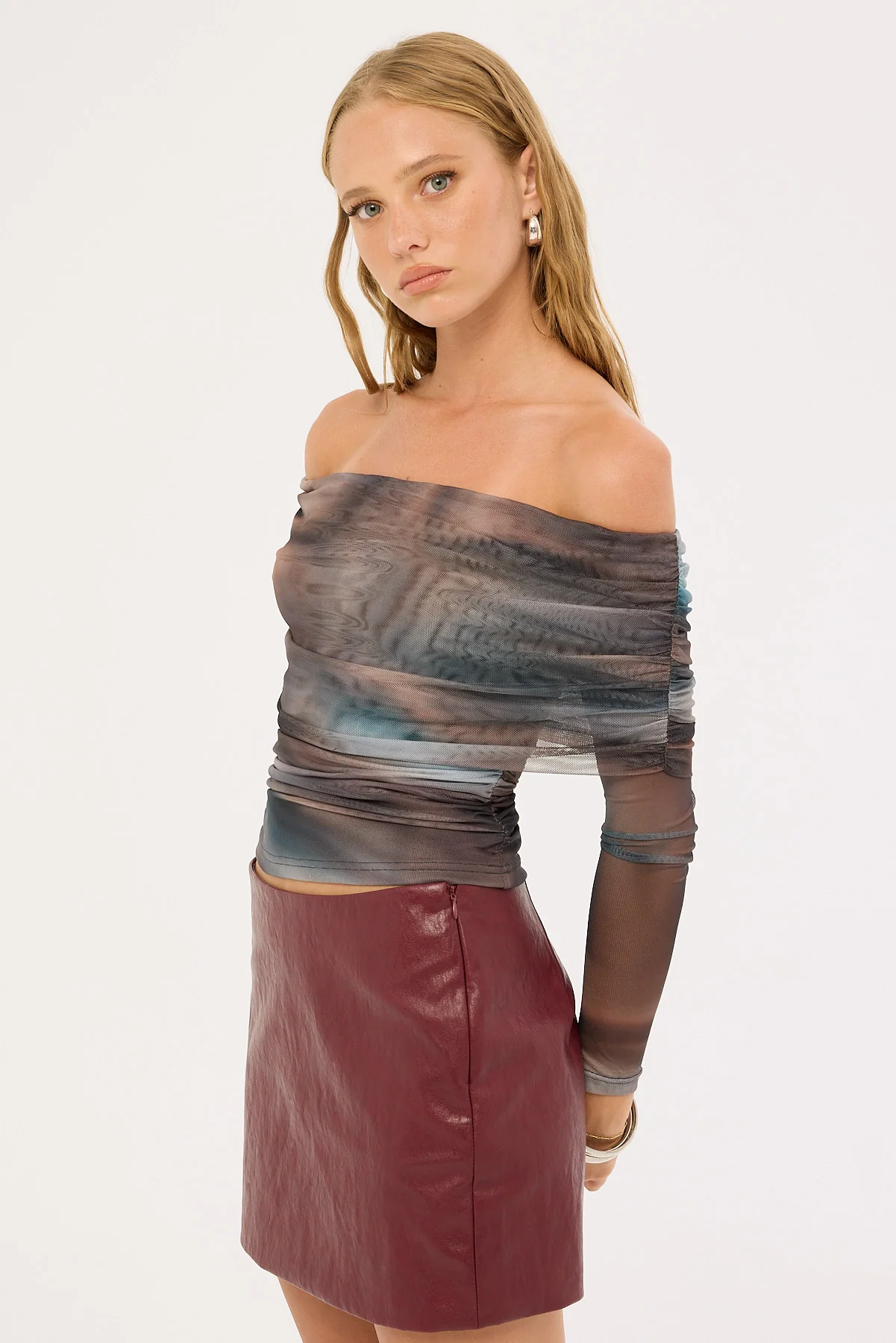 Luck & Trouble Meteor Elyse Off Shoulder Recycled Top Blur Print - Image 4