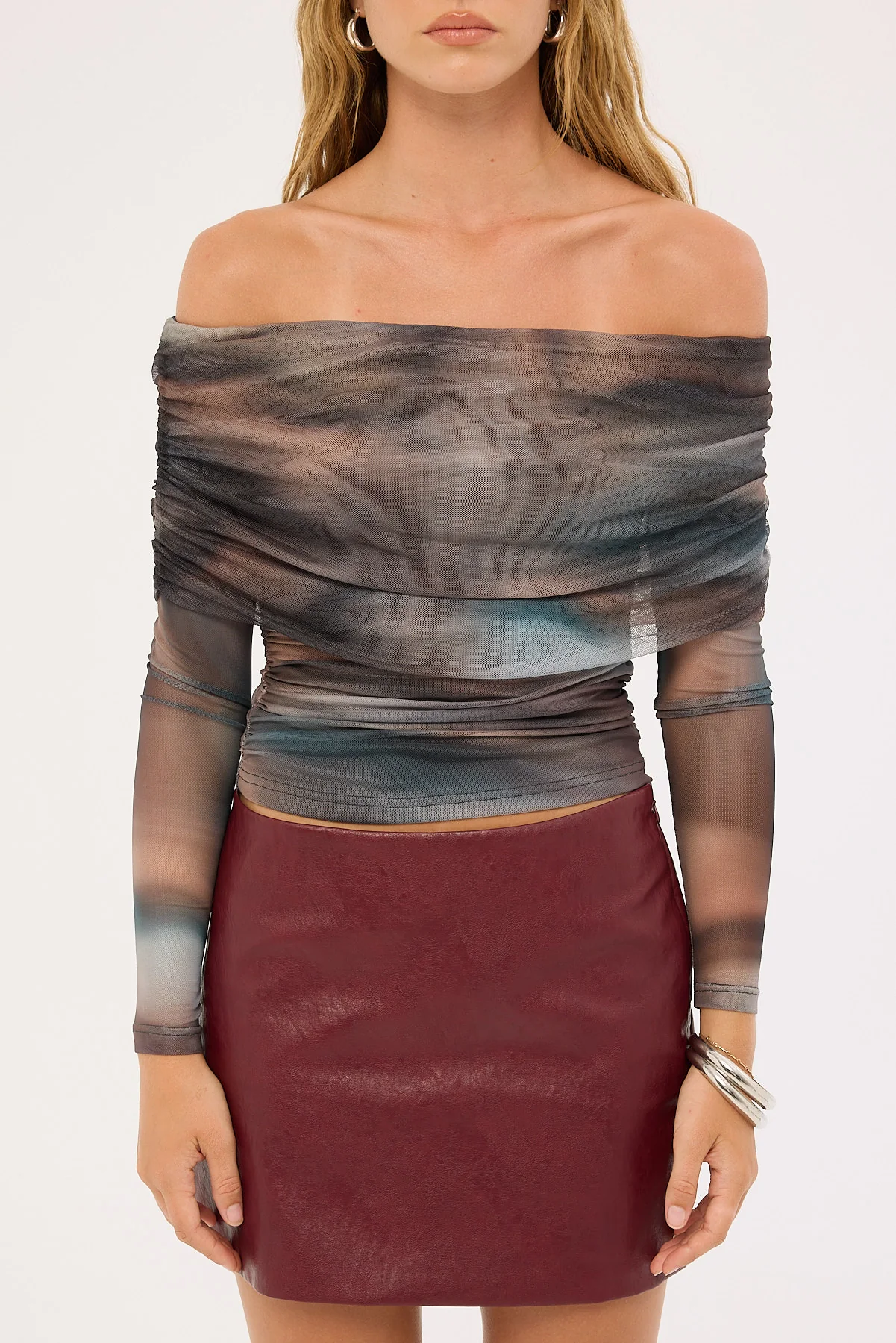 Luck & Trouble Meteor Elyse Off Shoulder Recycled Top Blur Print - Image 6
