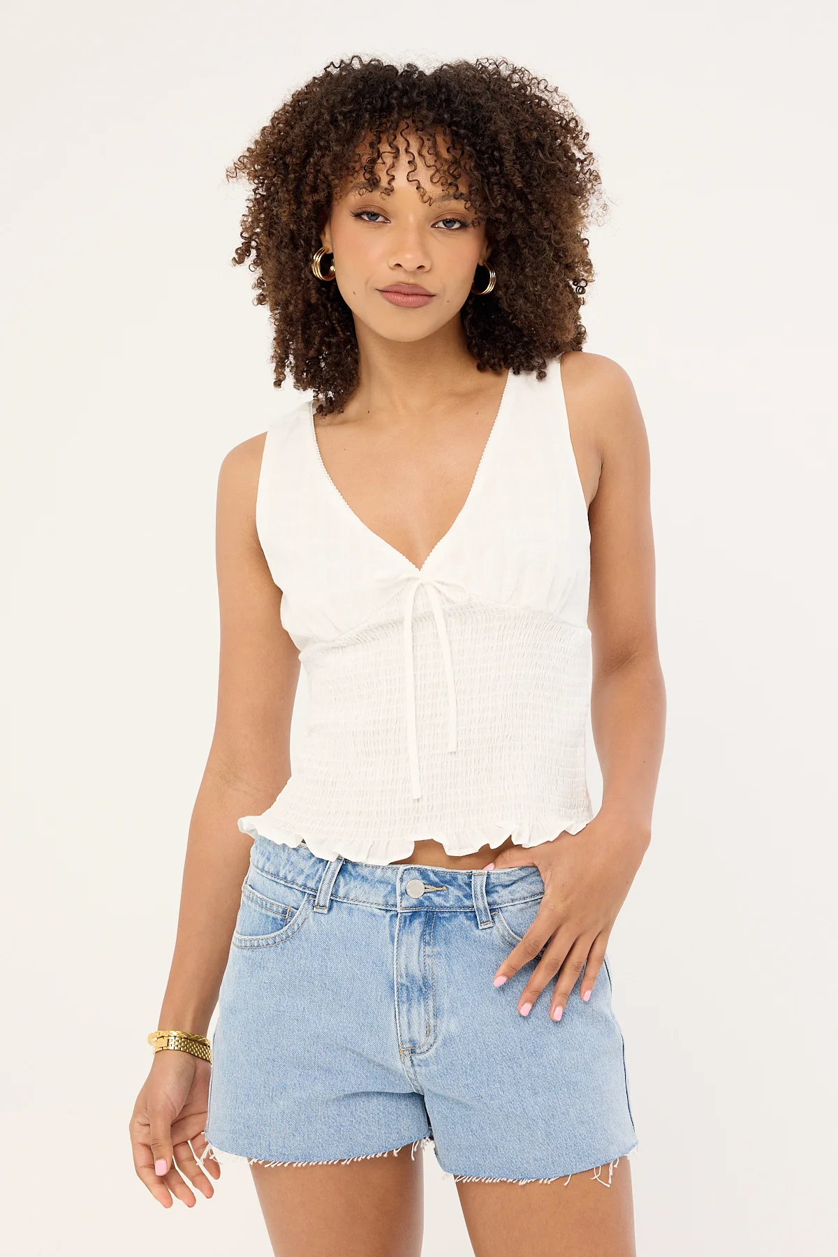 Luck & Trouble Mid Rise Denim Shorts Light Blue Denim - Image 2