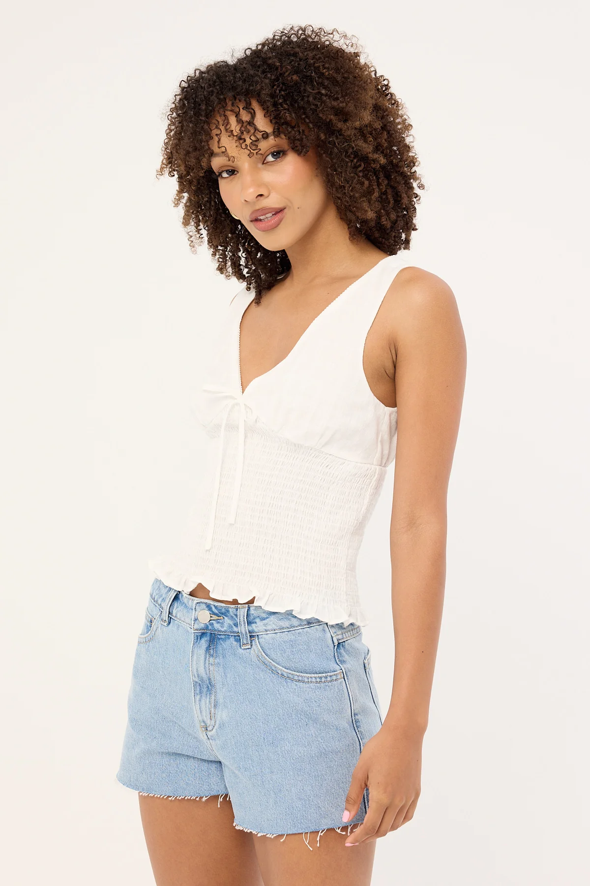 Luck & Trouble Mid Rise Denim Shorts Light Blue Denim - Image 3