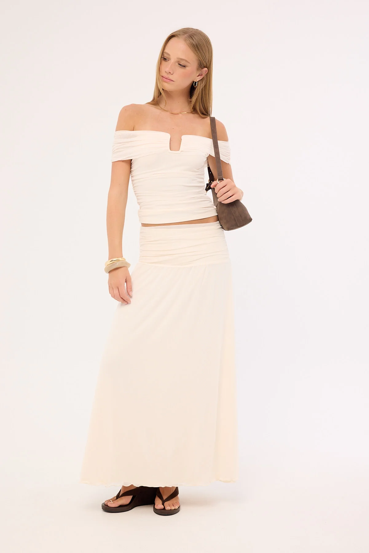 Luck & Trouble Millie Mesh Maxi Skirt Off White