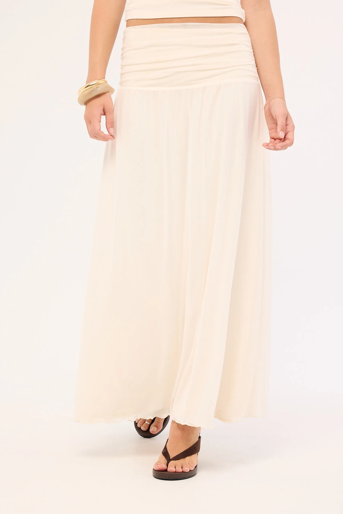 Luck & Trouble Millie Mesh Maxi Skirt Off White - Image 2