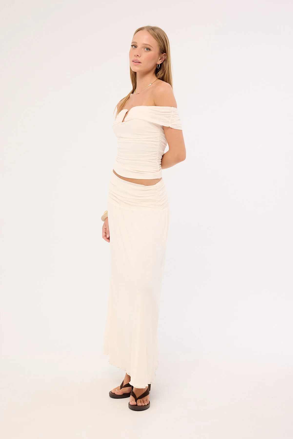 Luck & Trouble Millie Mesh Maxi Skirt Off White - Image 5