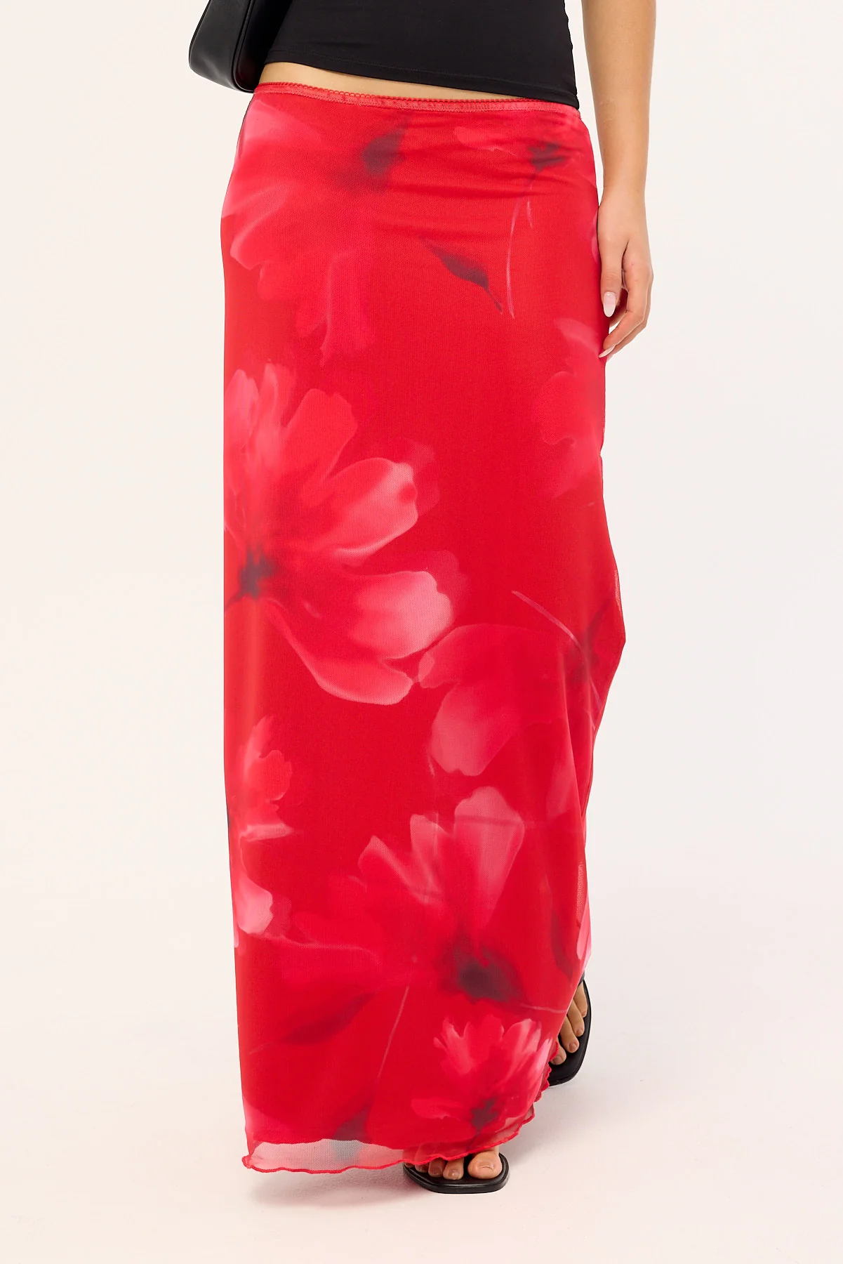 Luck & Trouble Mindy Mesh Floral Maxi Skirt Red - Image 2