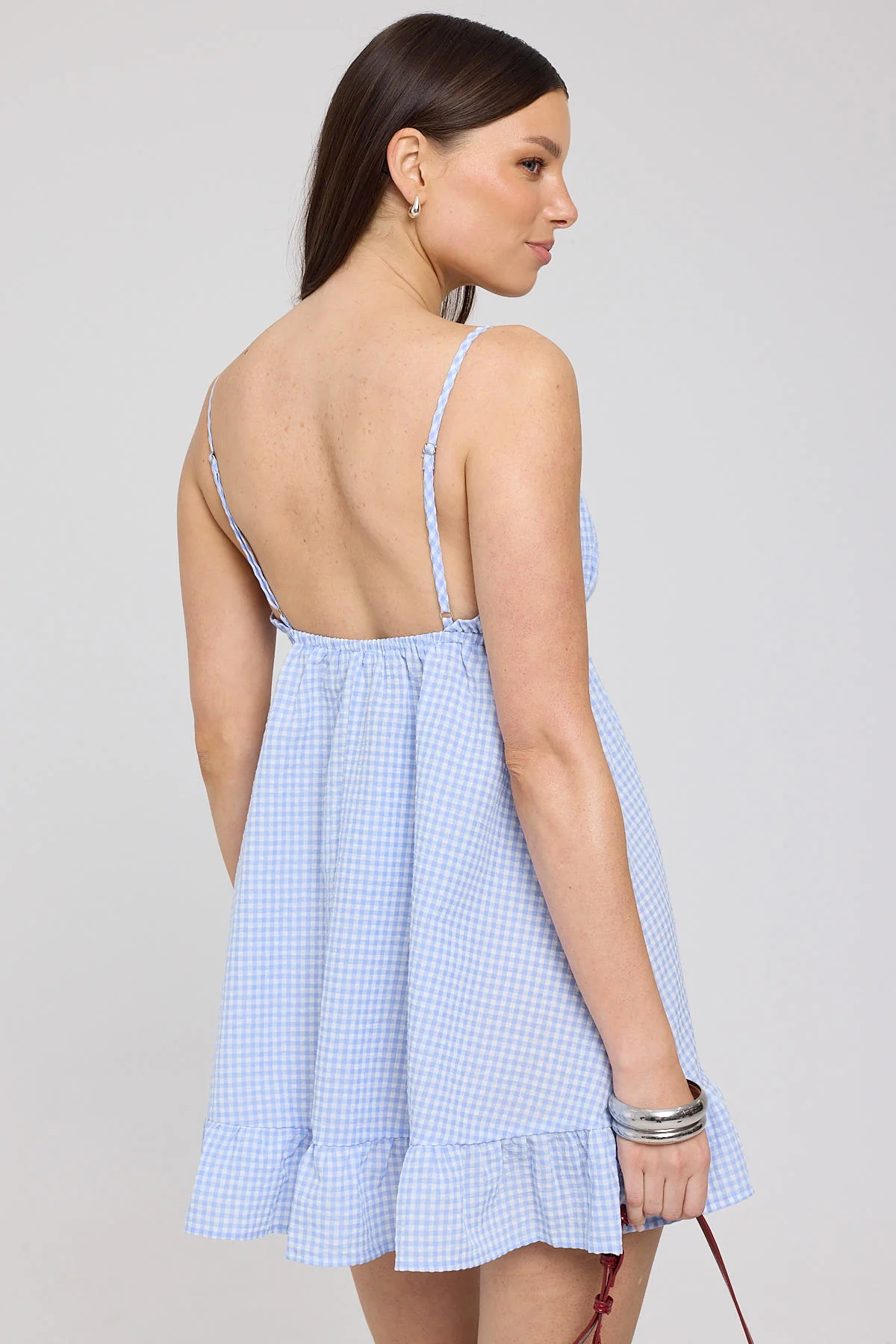 Luck & Trouble Moonlights Gingham Mini Dress Blue Check - Image 4