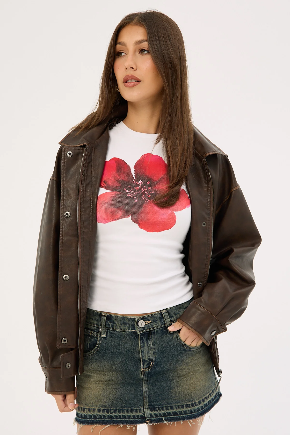 Luck & Trouble Moonshade Flower Baby Tee White - Image 3