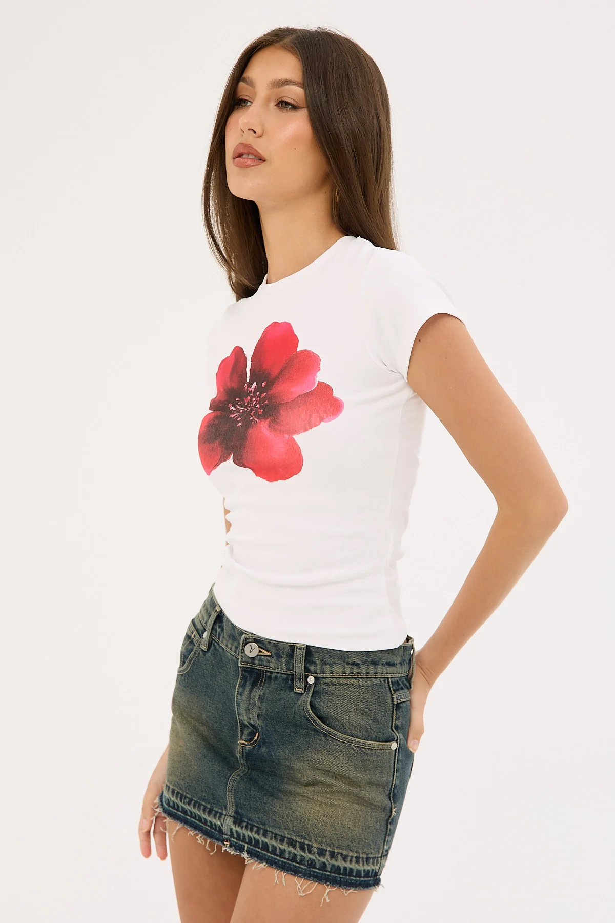 Luck & Trouble Moonshade Flower Baby Tee White - Image 4