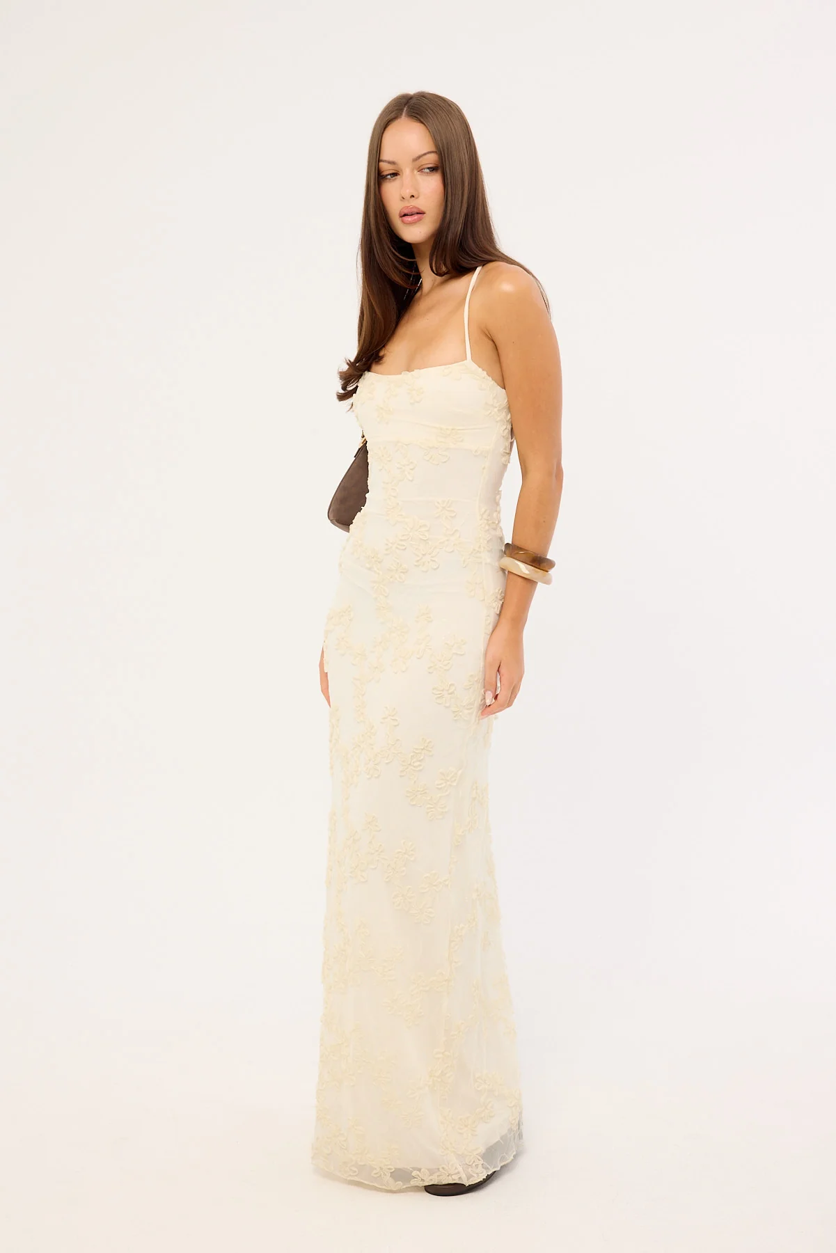 Luck & Trouble Nala Lace Up Back Maxi Dress Cream - Image 4