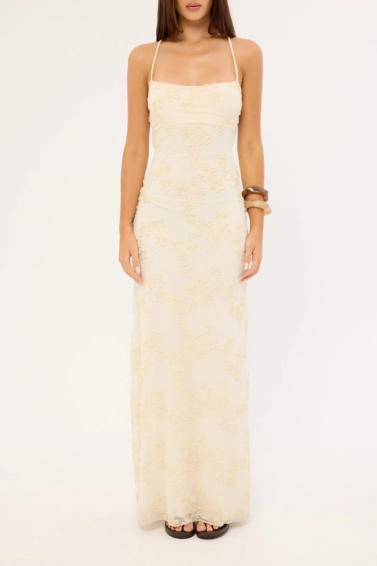 Luck & Trouble Nala Lace Up Back Maxi Dress Cream - Image 7
