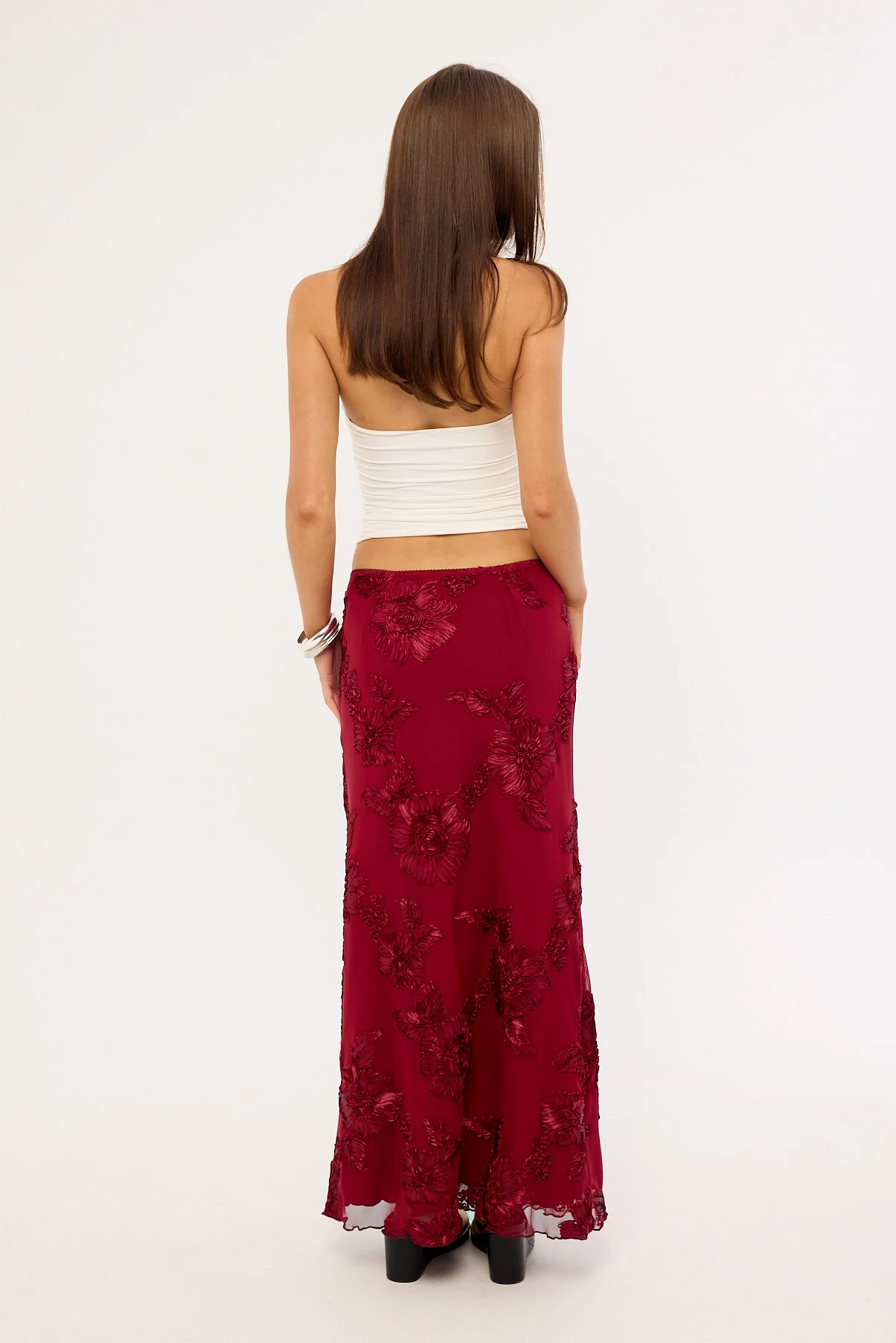 Luck & Trouble Nia Applique Mid Rise Maxi Skirt Burgundy - Image 6