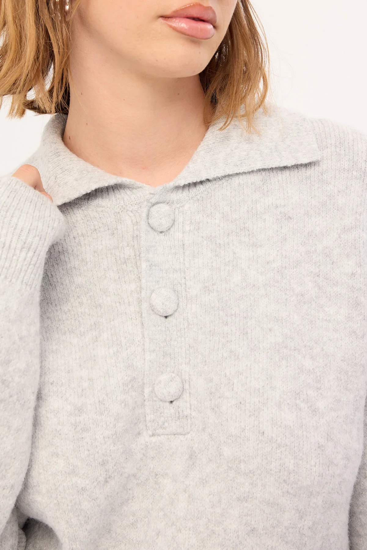 Luck & Trouble Orla Button Collar Knit Jumper Grey - Image 3