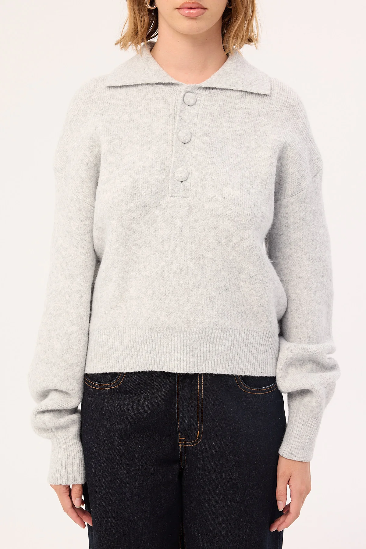 Luck & Trouble Orla Button Collar Knit Jumper Grey - Image 6