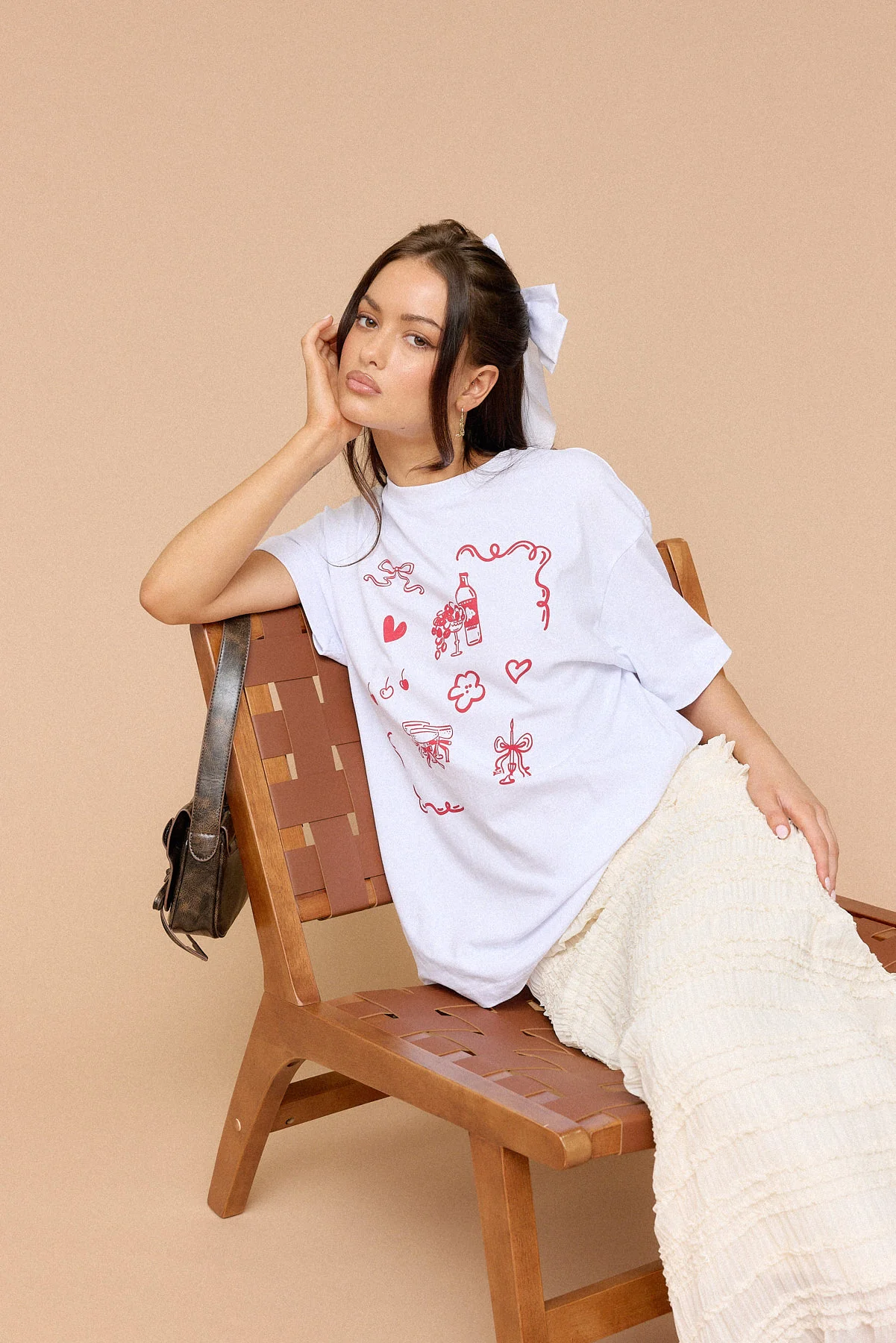 Luck & Trouble Outline Oversized T-Shirt White