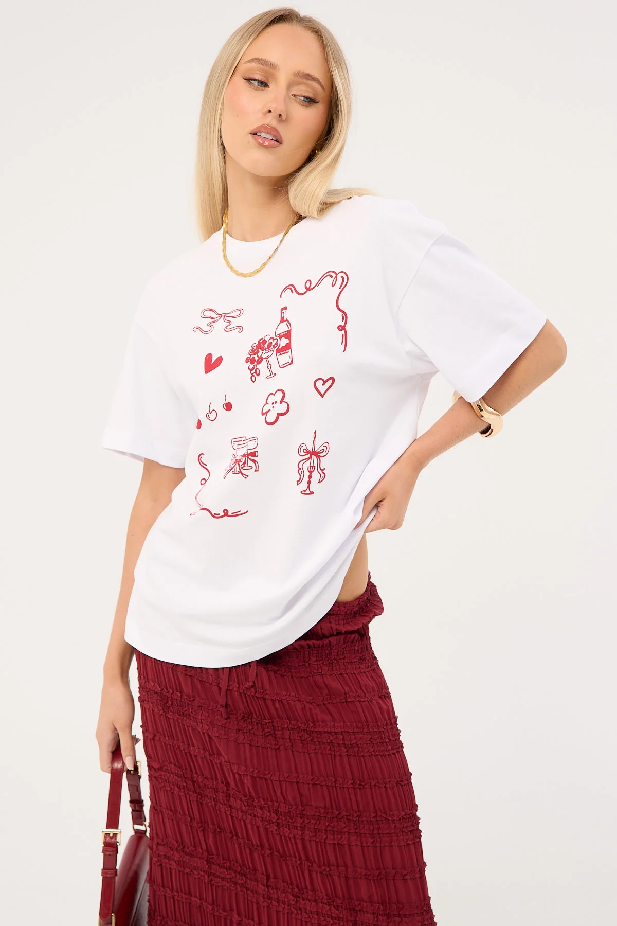 Luck & Trouble Outline Oversized T-Shirt White - Image 3