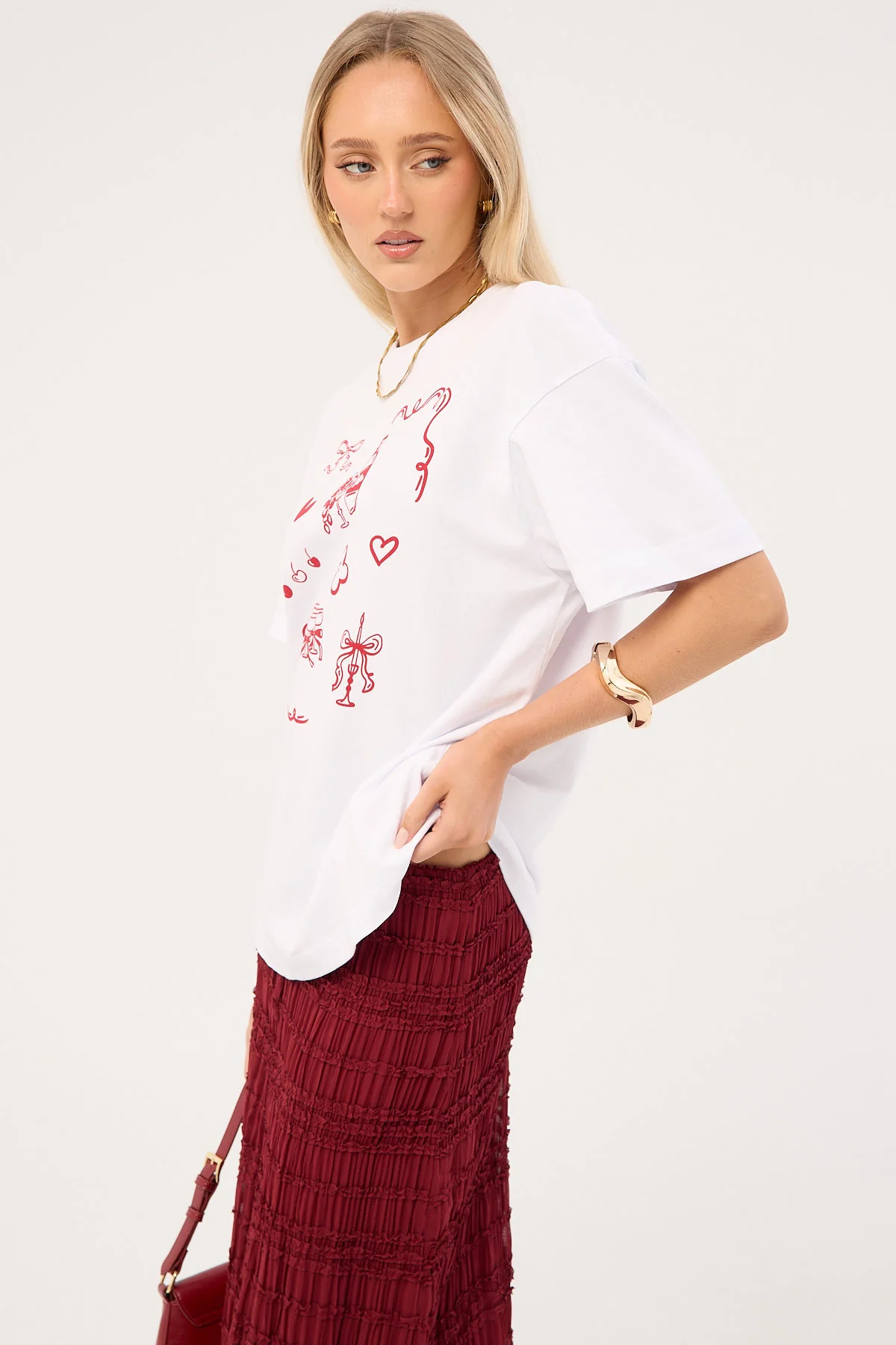 Luck & Trouble Outline Oversized T-Shirt White - Image 4