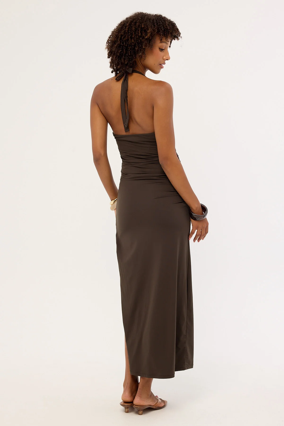 Luck & Trouble Palma Halter Midi Dress Brown - Image 4